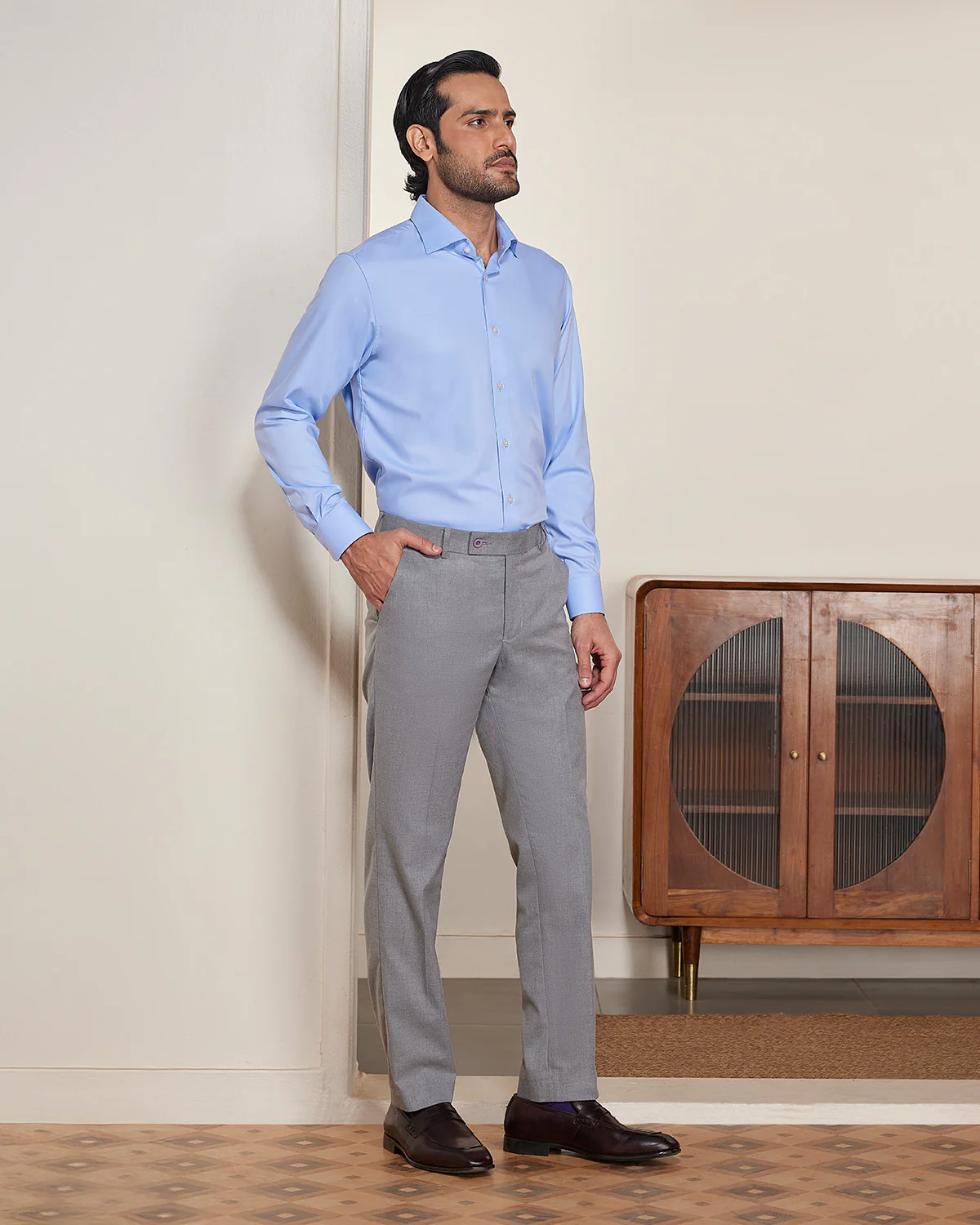Blue Wrinkle-Free Stretch Twill Shirt - Image 5