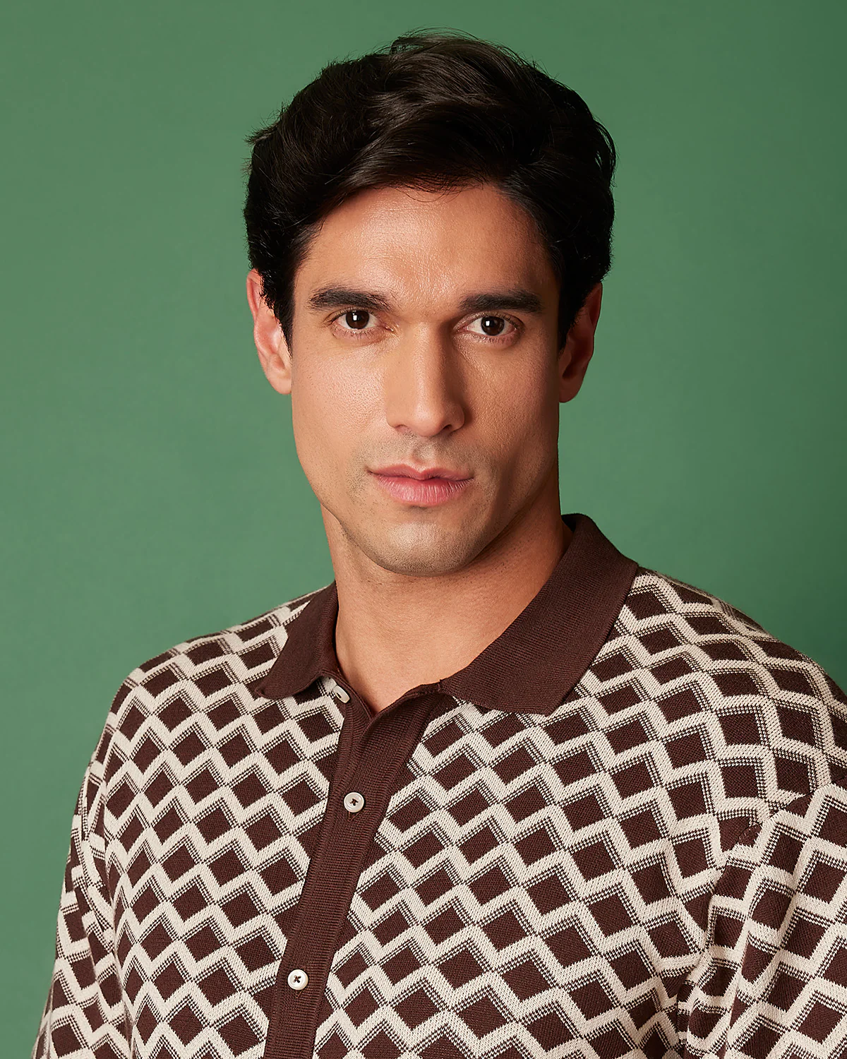 Brown Cotton Dobby Flat Knit Shirt - Image 2