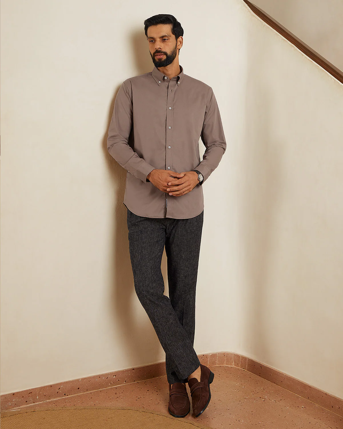 Brown Cotton Washed Twill Shirt - Image 2