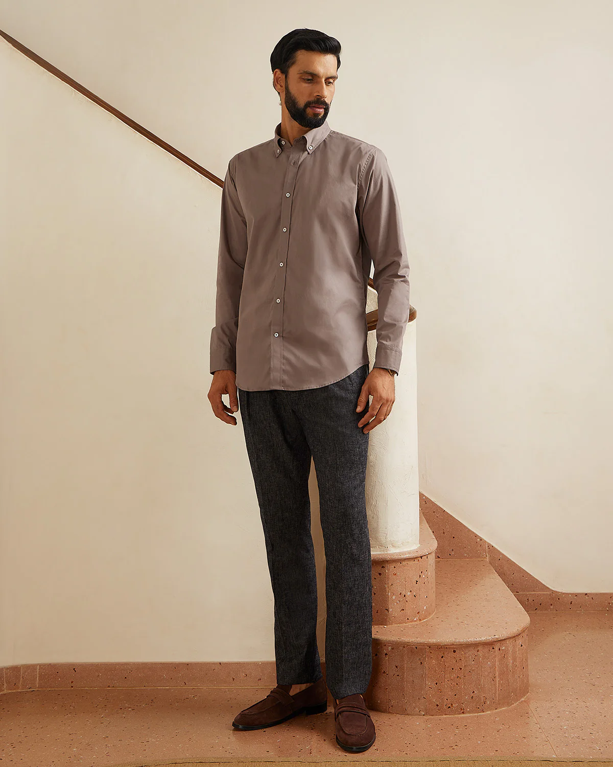 Brown Cotton Washed Twill Shirt - Image 3