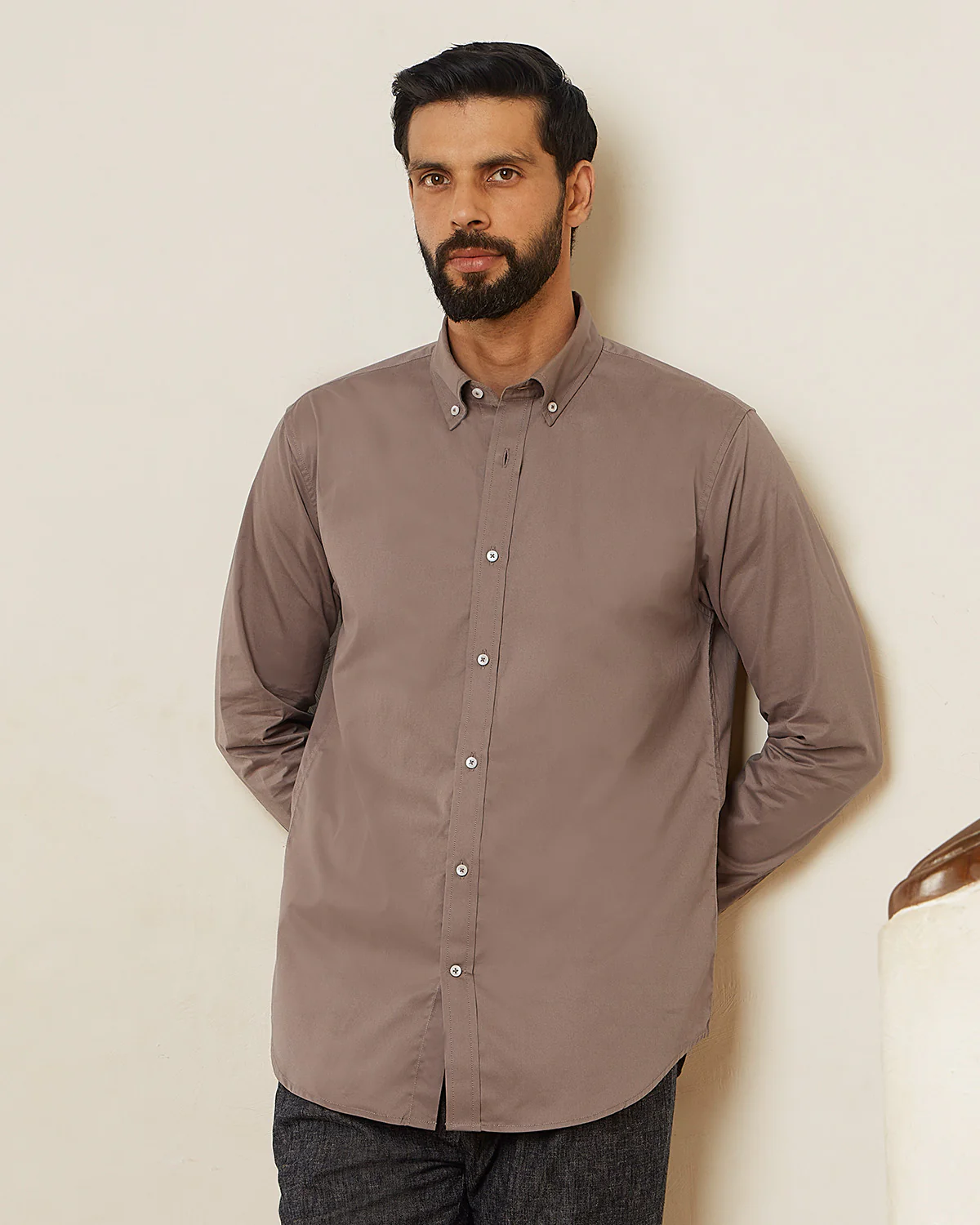 Brown Cotton Washed Twill Shirt - Image 4