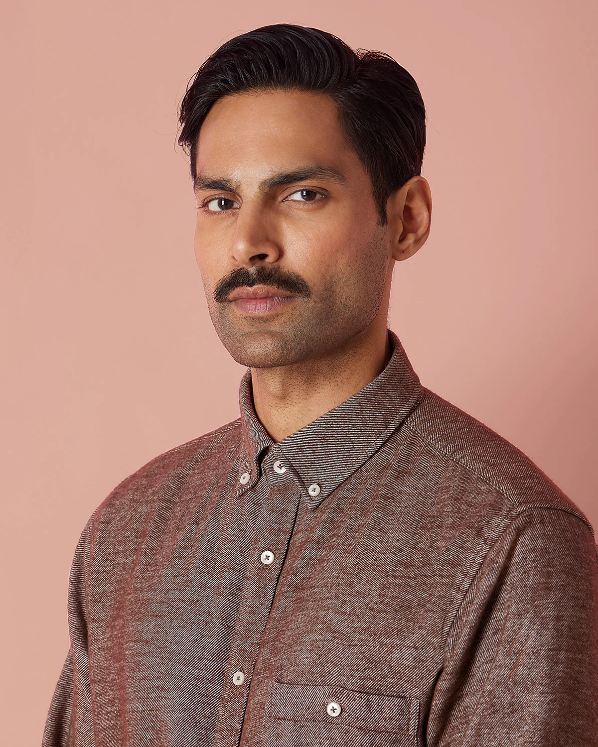 Brown Melange Brushed Twill Shirt - Image 2