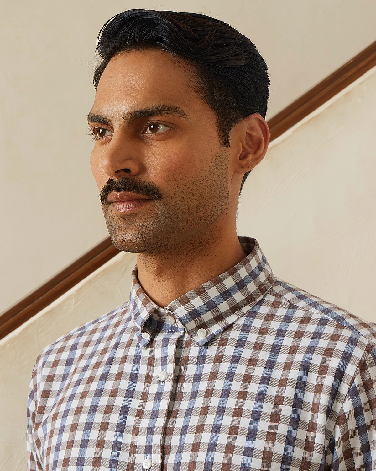 Brown & White Herringbone Checked Shirt - Image 2