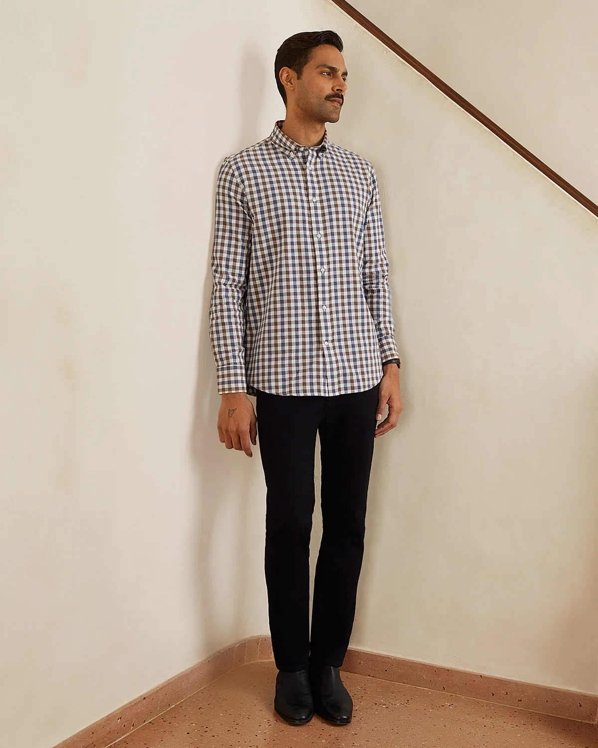 Brown & White Herringbone Checked Shirt - Image 4