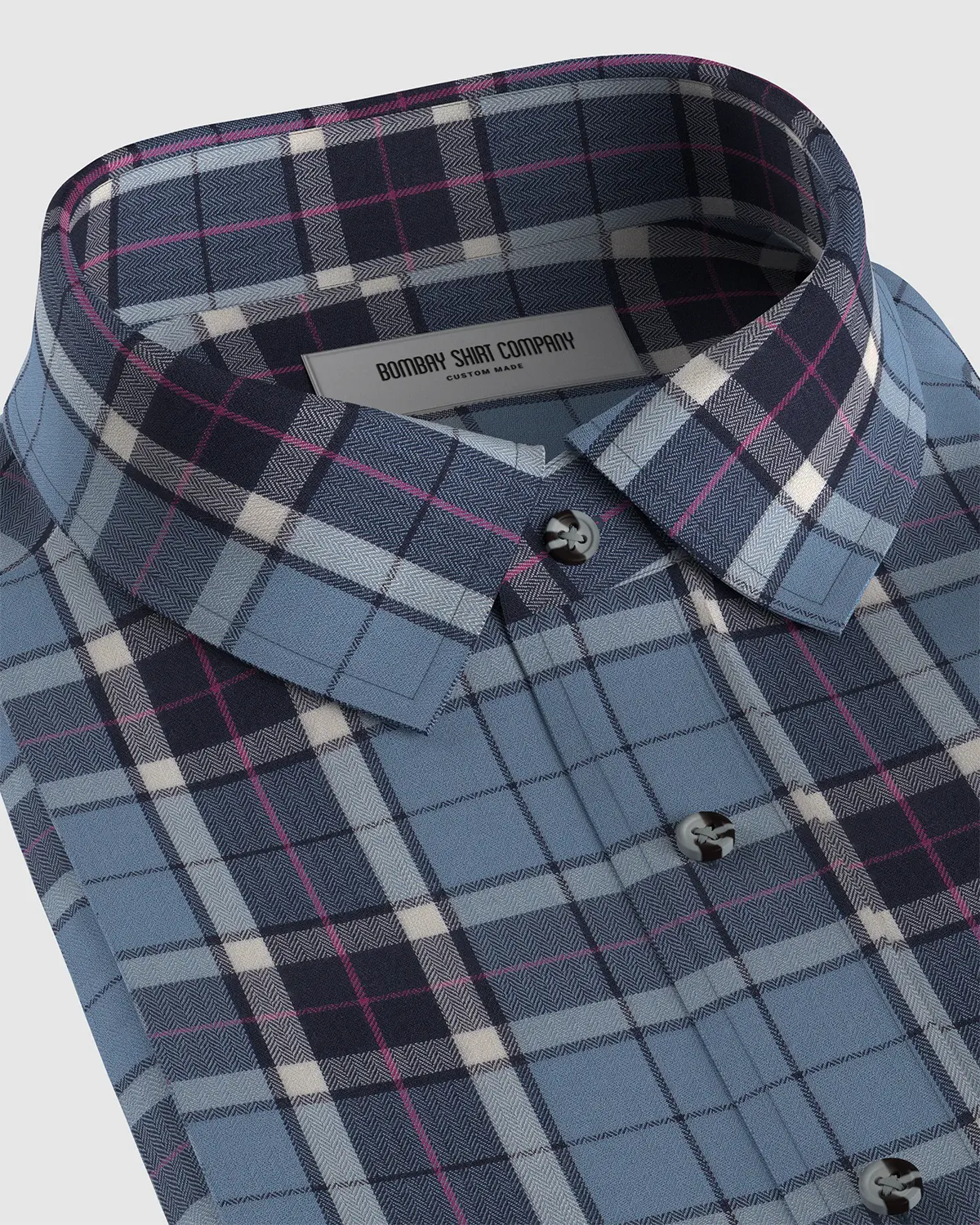 Brushed Herringbone Checked Shirt - Blue