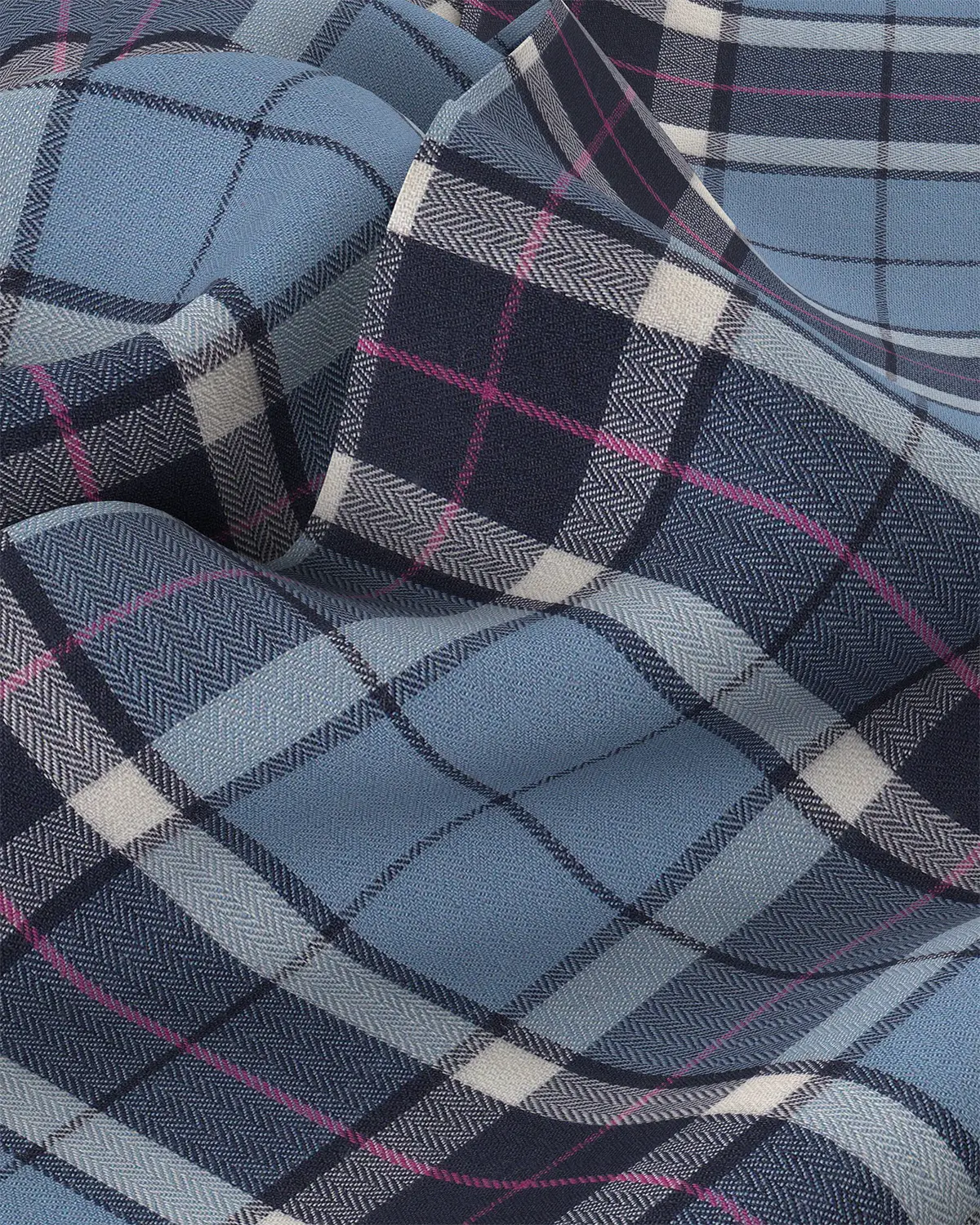 Brushed Herringbone Checked Shirt - Blue - Image 3