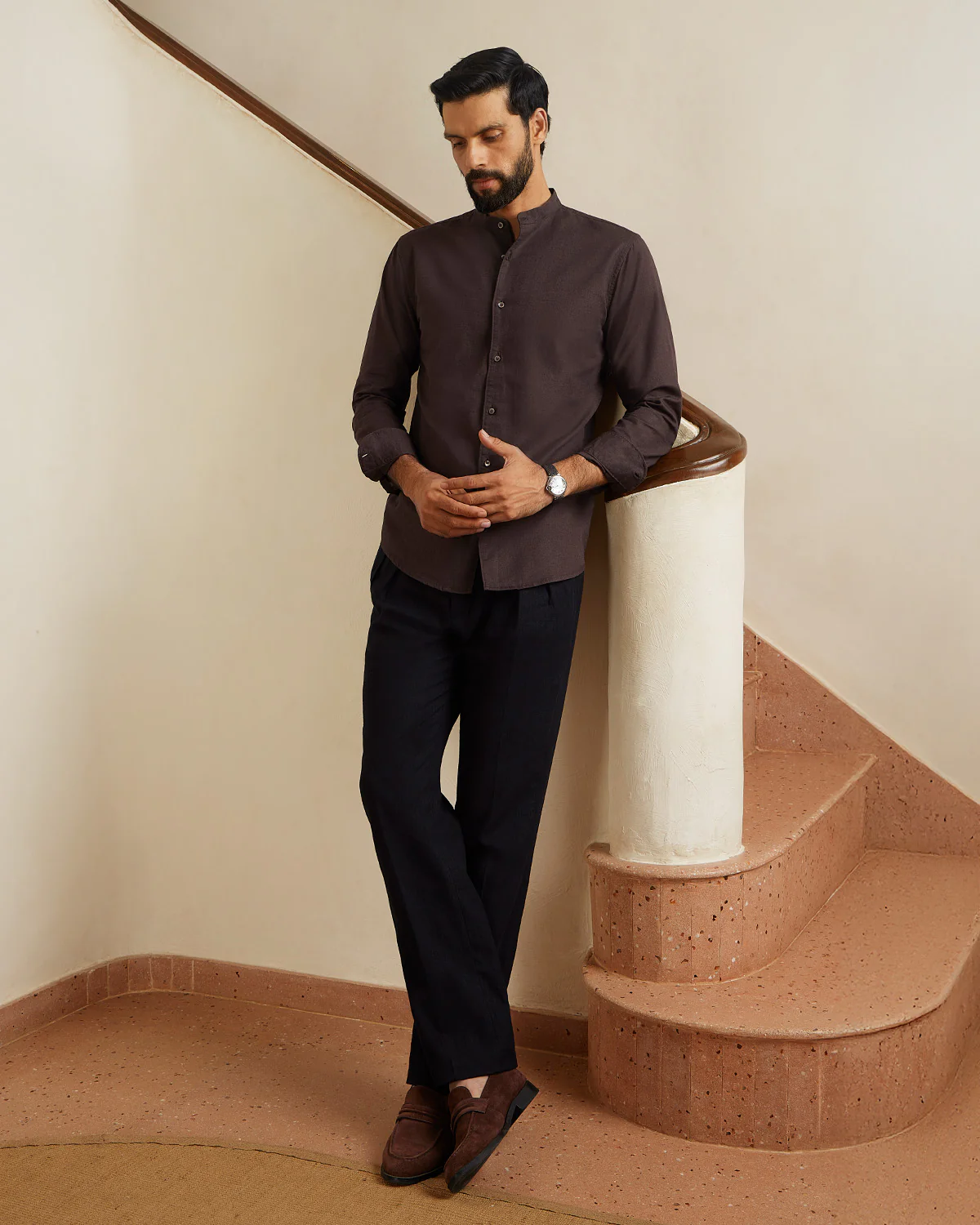 Coffee Brown Cotton Linen Shirt - Image 3