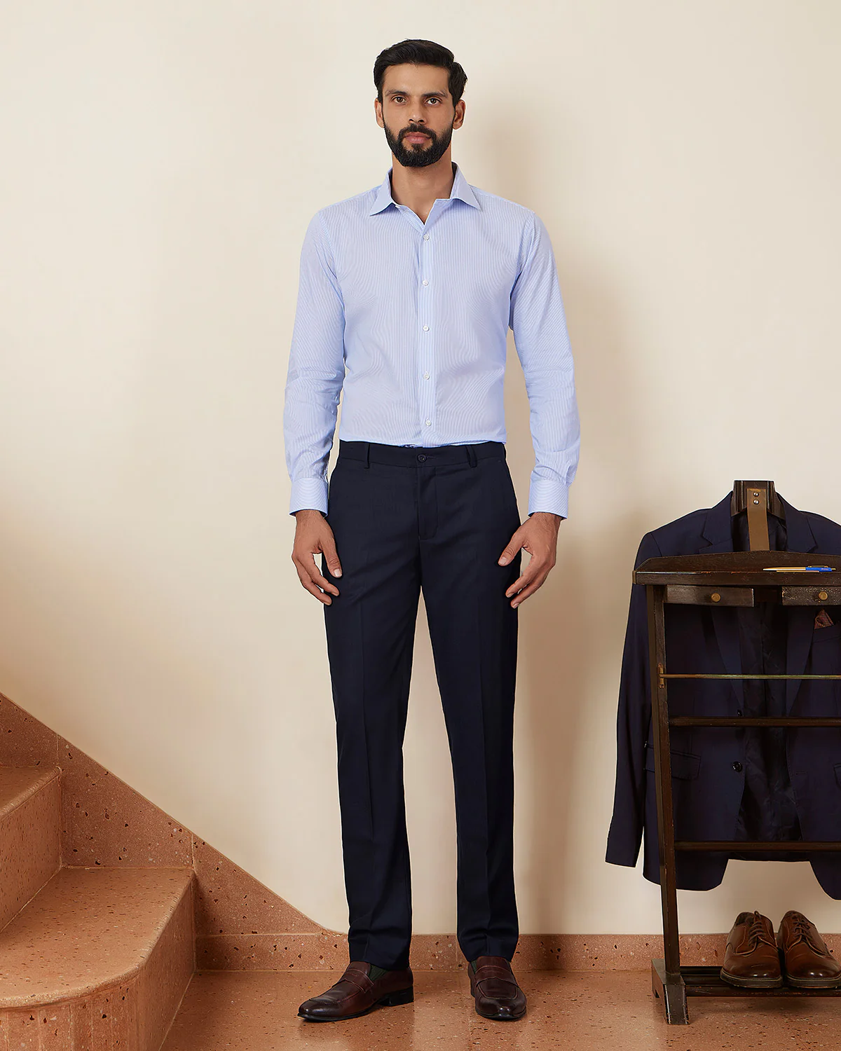 Concerto Herringbone Dress Pants - Navy - Image 3