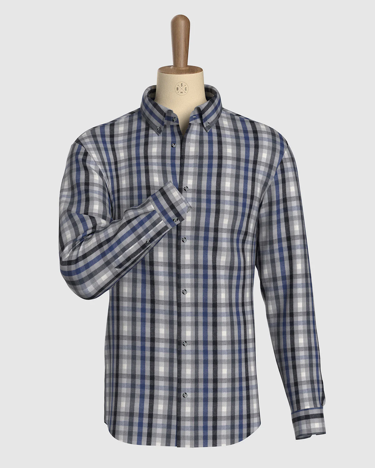 Corduroy Checked Shirt - Grey & Blue - Image 2
