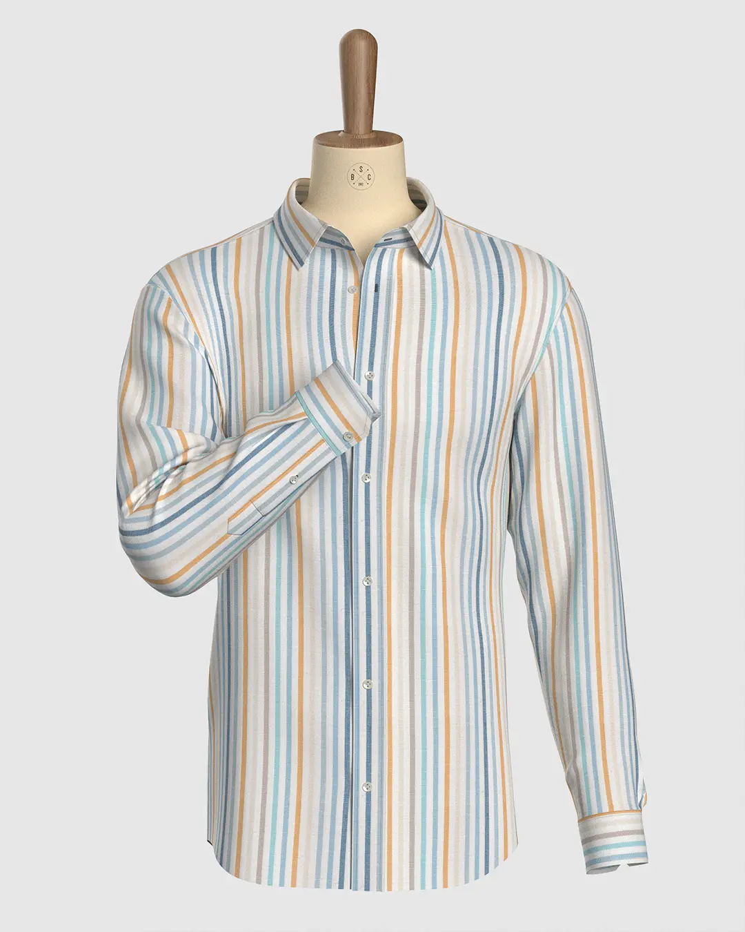 Cotton Linen Striped Shirt - Yellow & Blue - Image 2