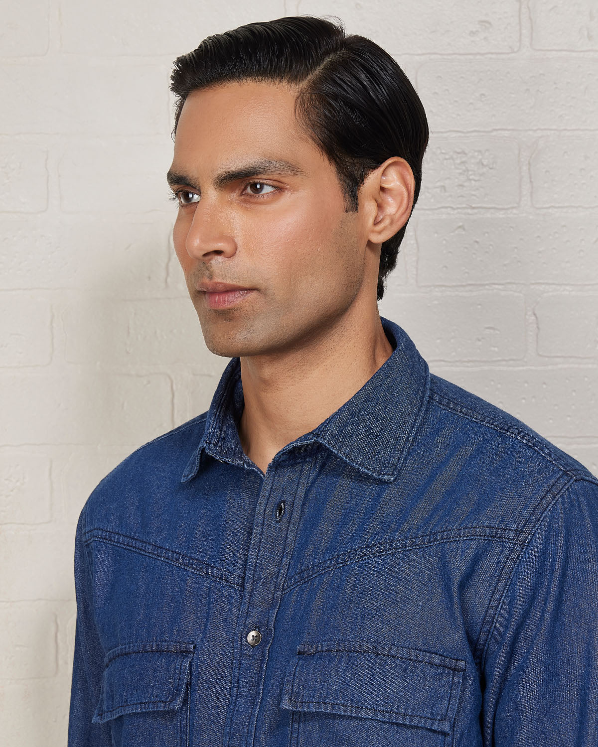 Dark Blue Cotton Denim Shirt - Image 2