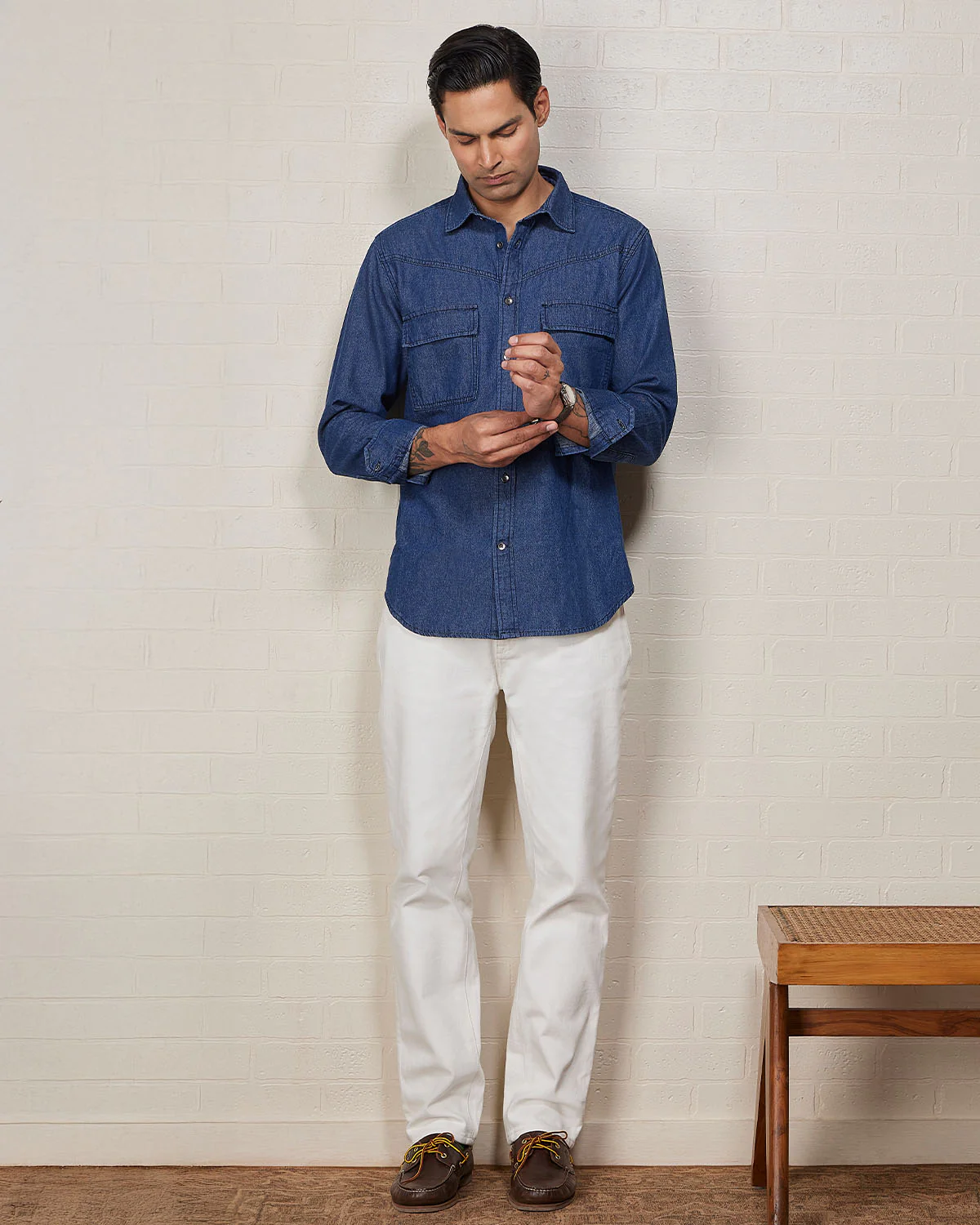 Dark Blue Cotton Denim Shirt - Image 3