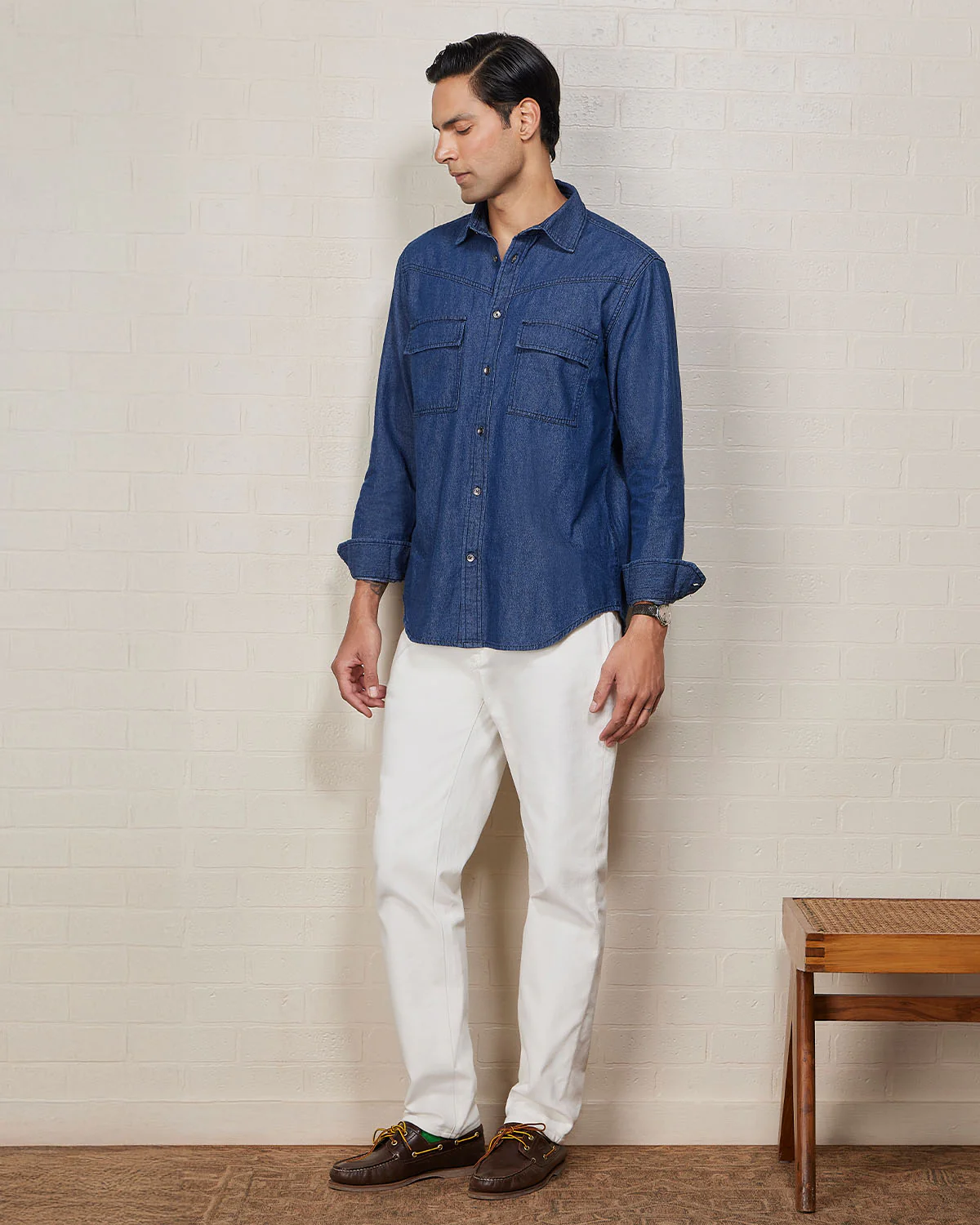 Dark Blue Cotton Denim Shirt - Image 4