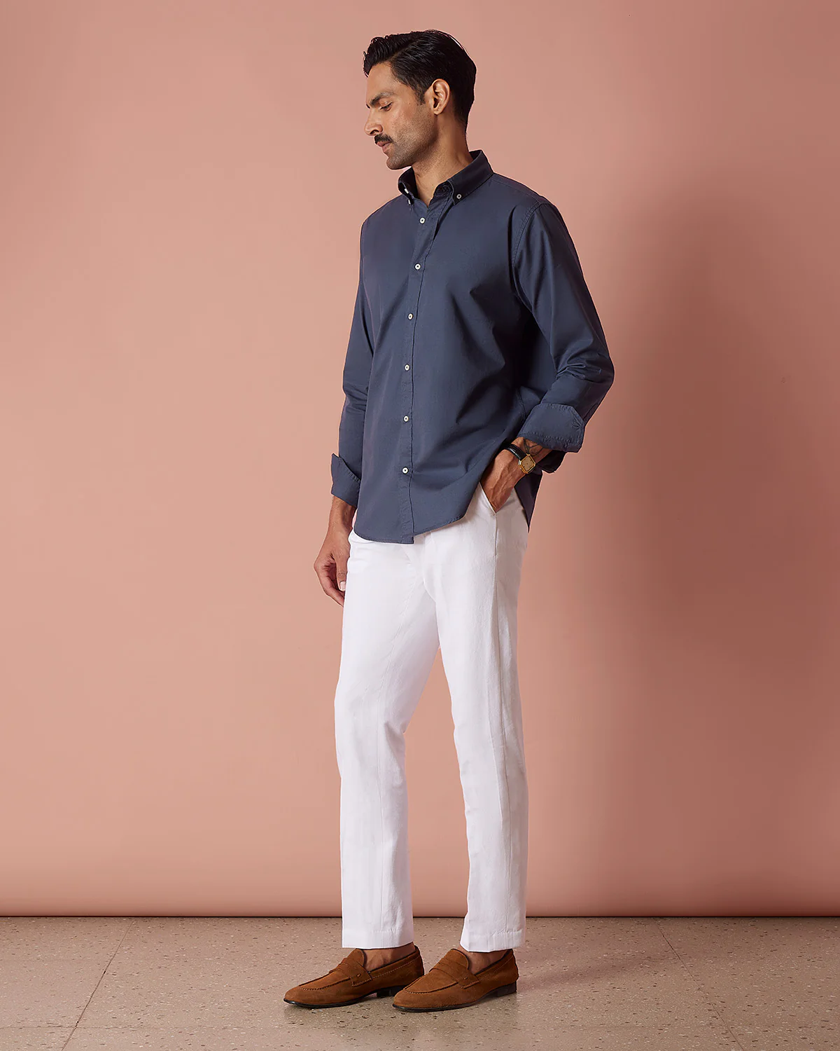Dark Grey Cotton Washed Twill Shirt - Image 4
