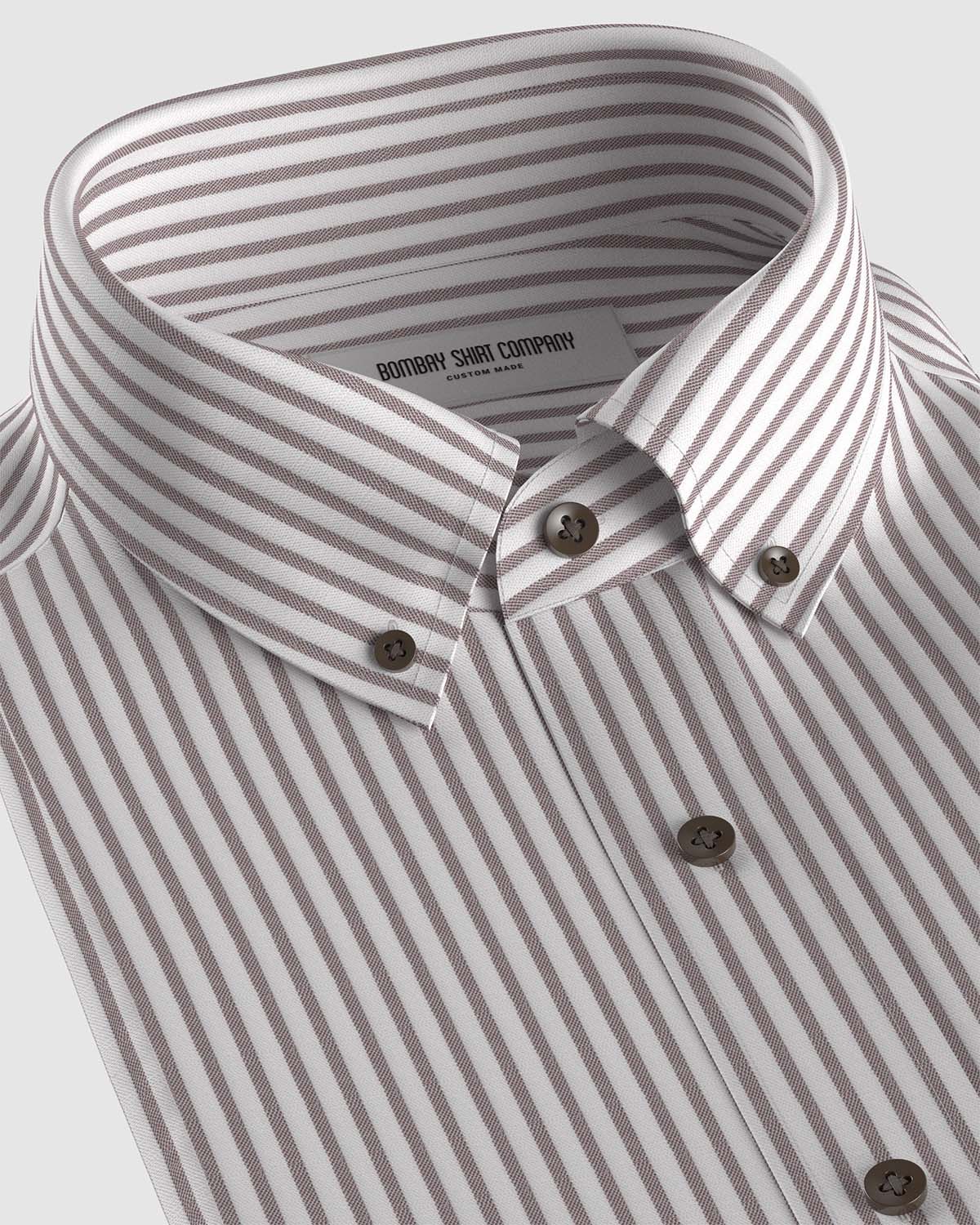 Easy Care Stretch Twill Striped Shirt - Brown