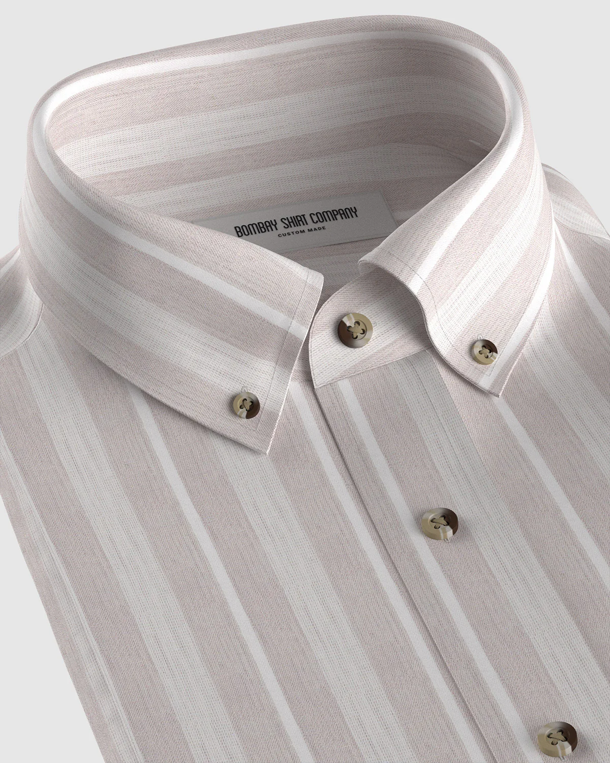 Easy-care Stretch Twill Striped Shirt - Ecru & Beige