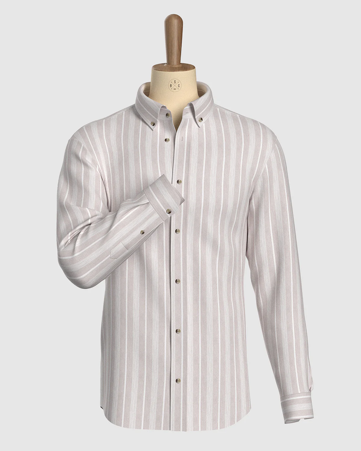Easy-care Stretch Twill Striped Shirt - Ecru & Beige - Image 2