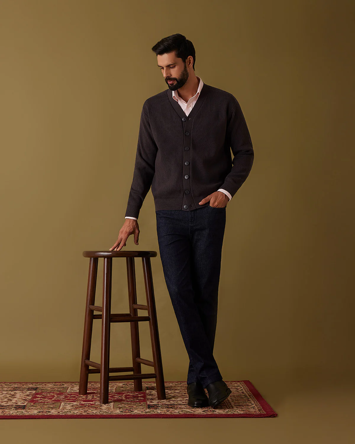 Ember V-Neck Button Cardigan - Dark Grey - Image 2