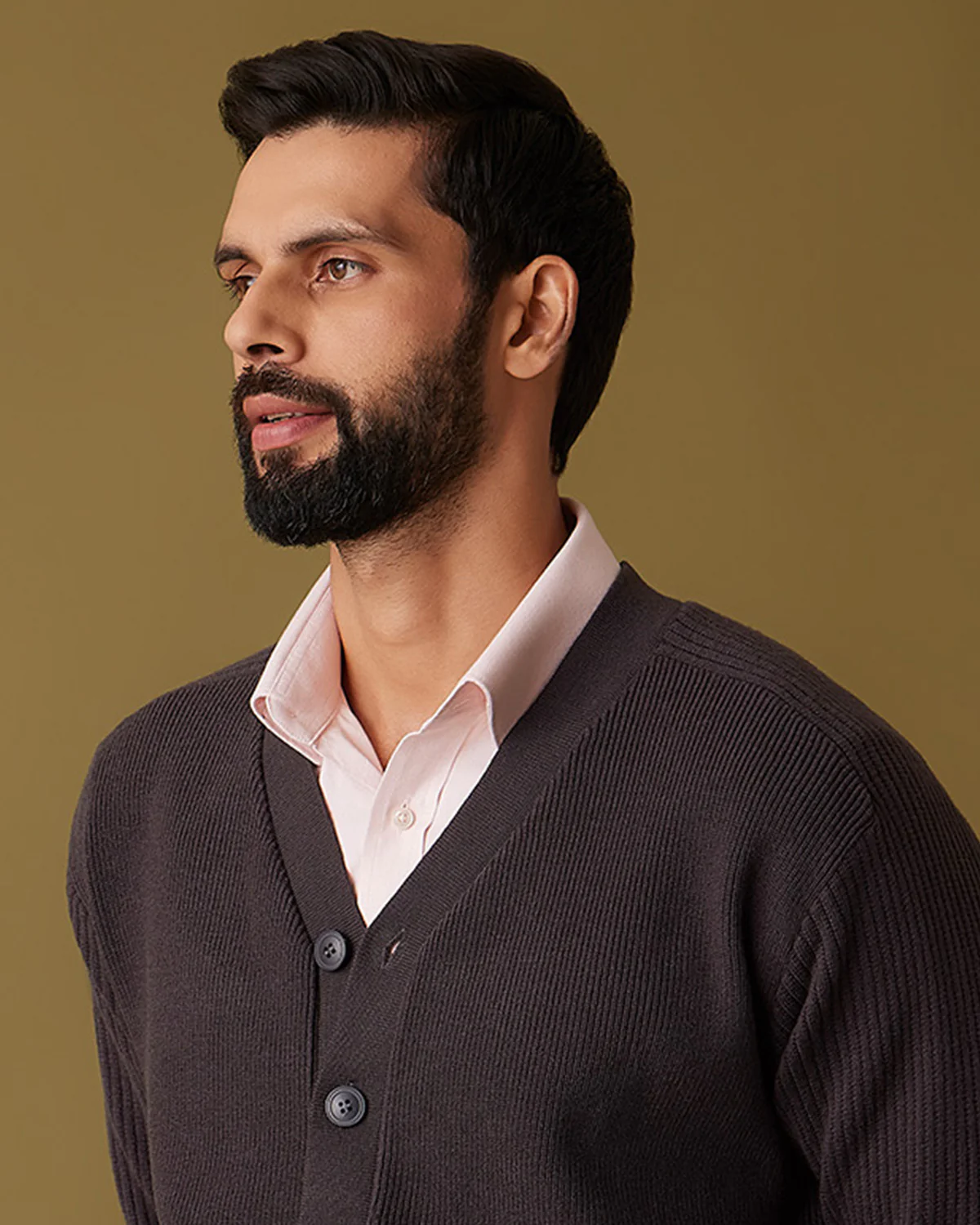 Ember V-Neck Button Cardigan - Dark Grey - Image 3