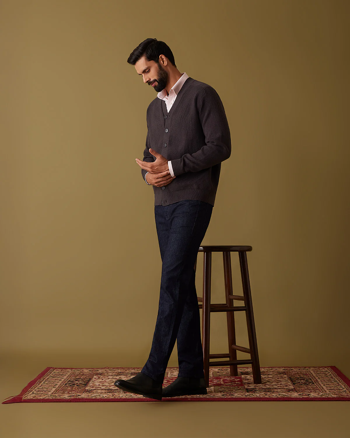 Ember V-Neck Button Cardigan - Dark Grey - Image 4