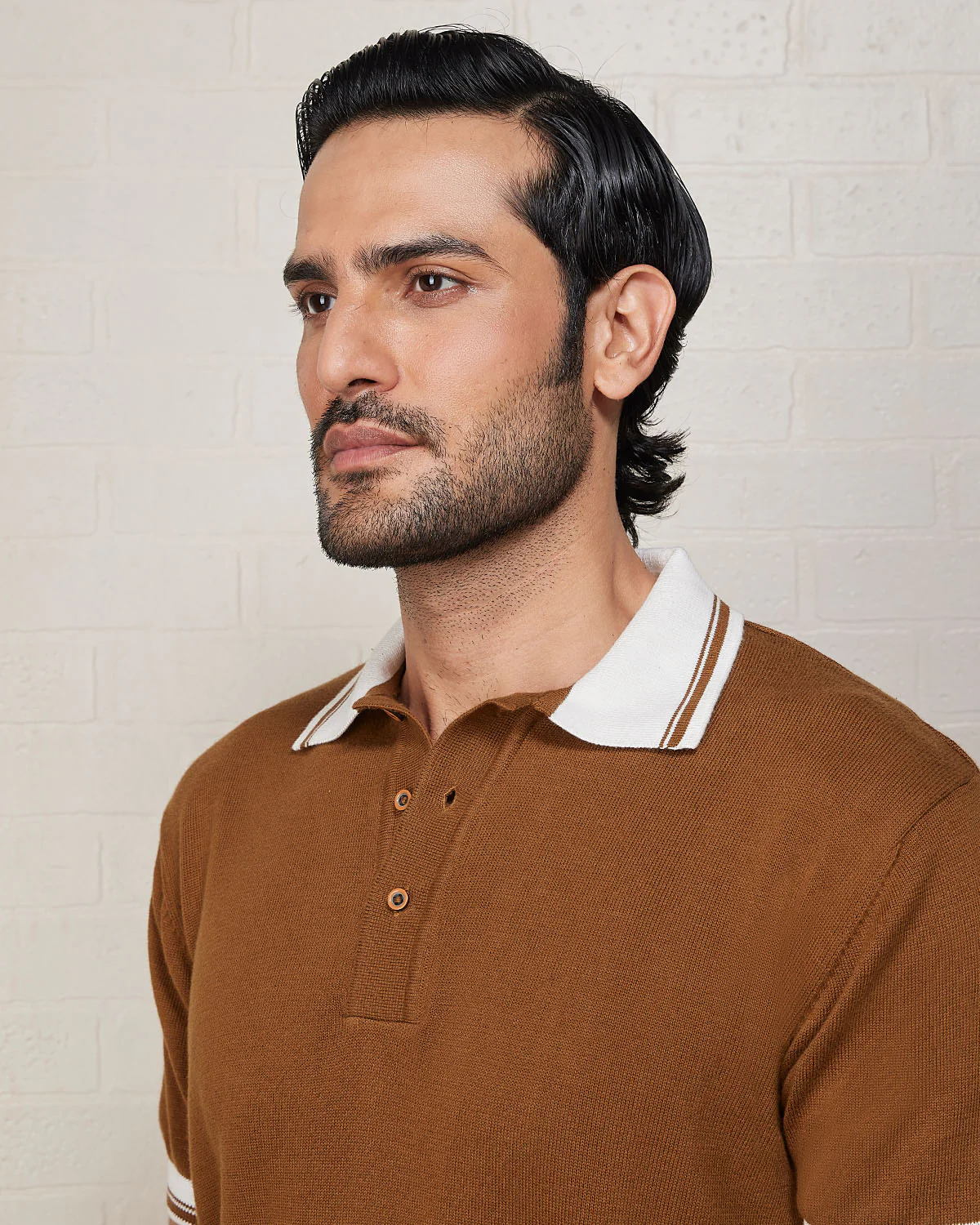 Signature Flat Knit Button Polo - Brown - Image 3