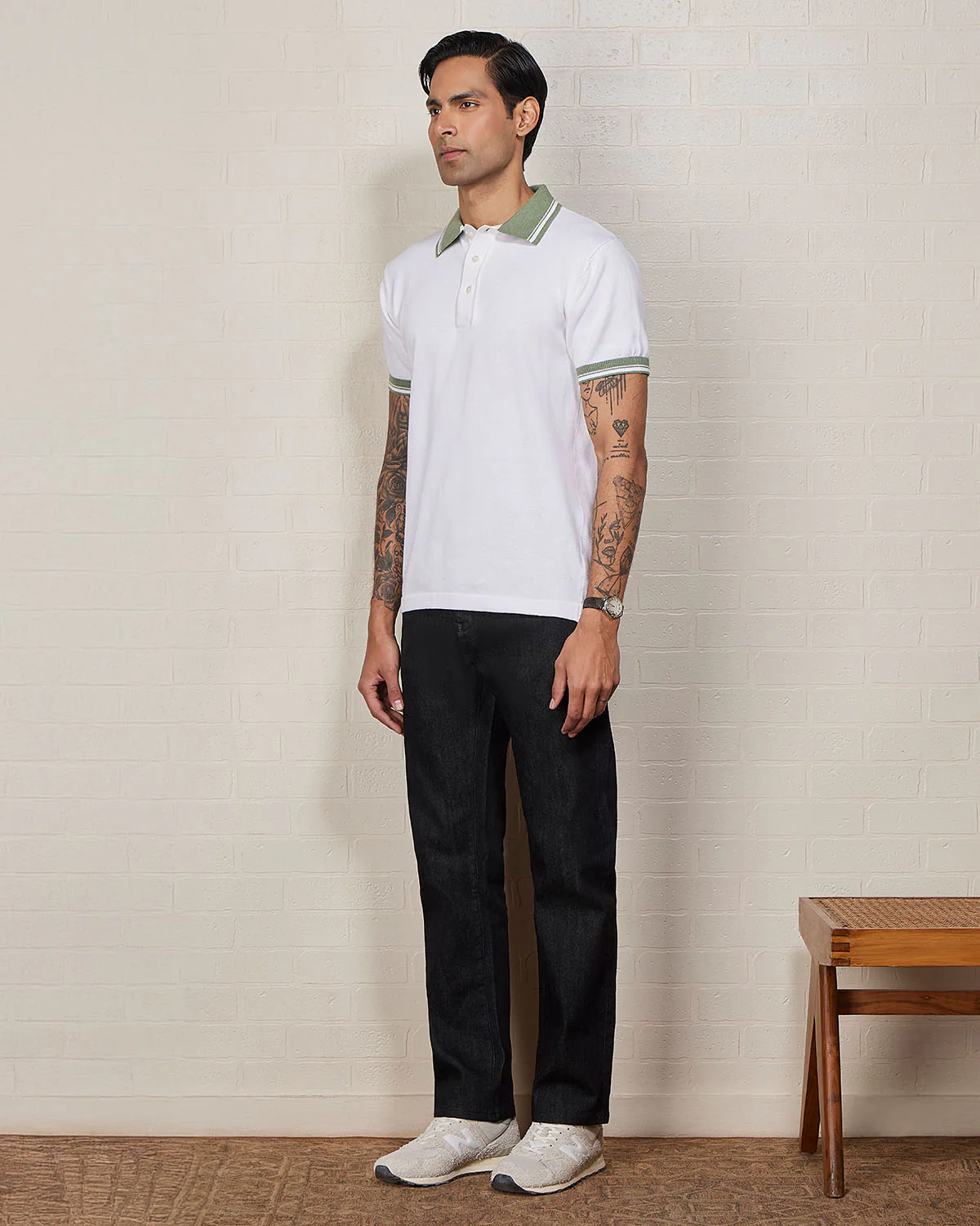 Signature Flat Knit Button Polo - Ecru - Image 4