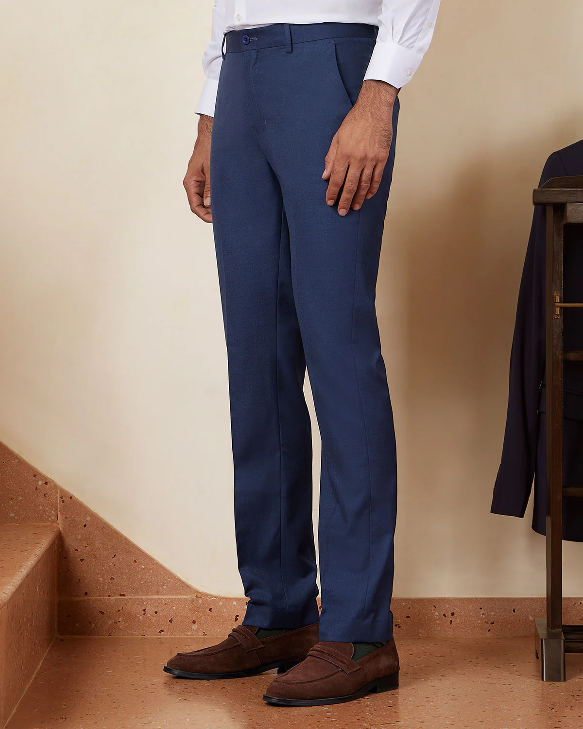 Fortuna Blended Wool Dress Pants - Blue - Image 5