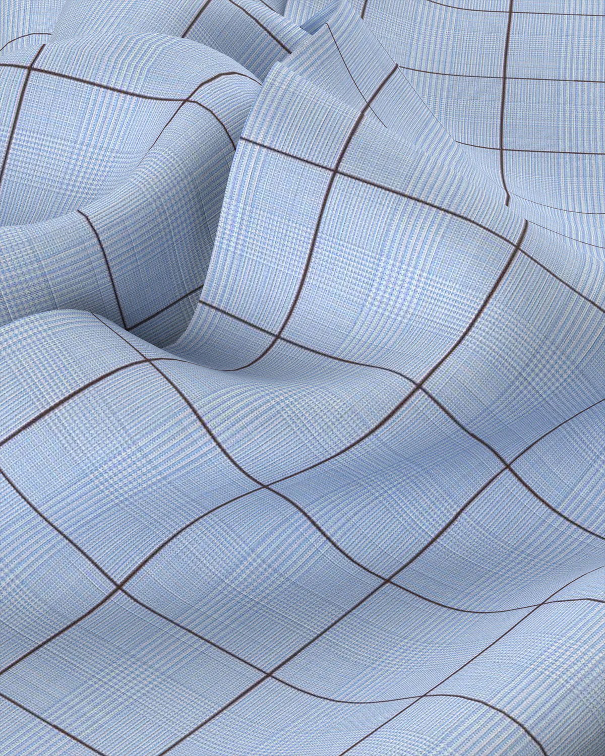 Giza Cotton Glen Plaid Checked Shirt - Light Blue & Brown - Image 3