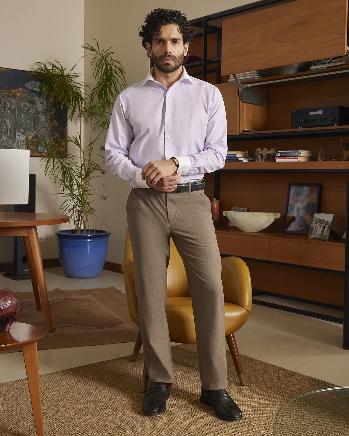 Giza Cotton Lavender Dobby Banker Shirt - Image 3