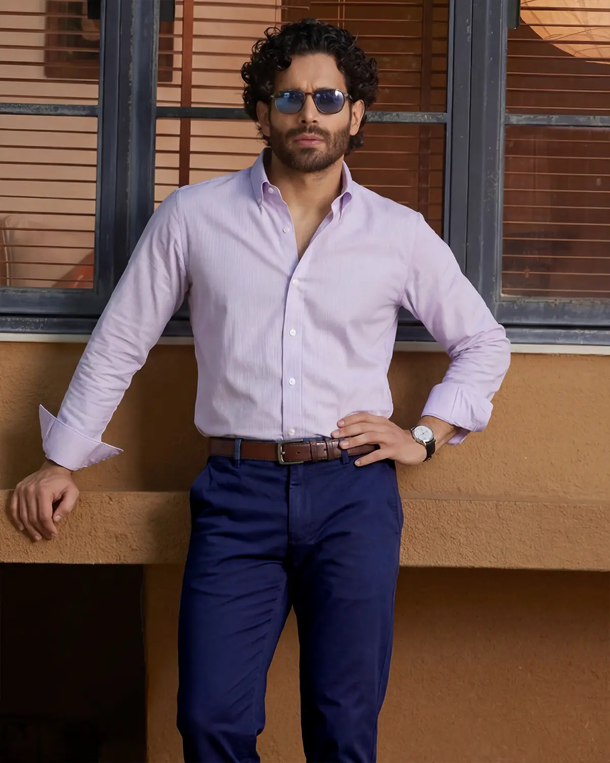 Giza Cotton Lavender Twill Striped Shirt - Image 2