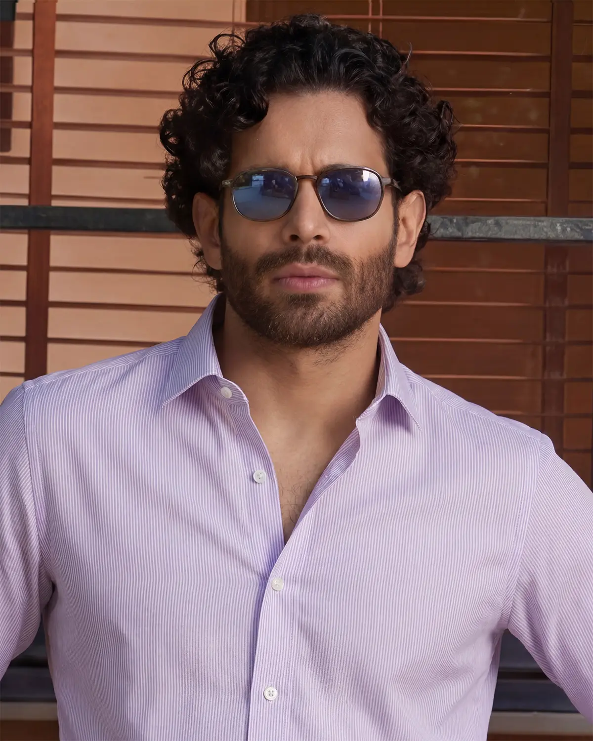 Giza Cotton Lavender Twill Striped Shirt - Image 3