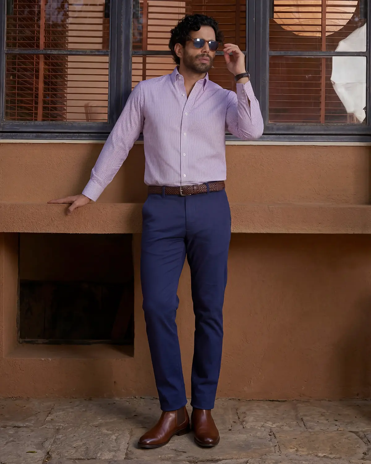 Giza Cotton Lavender Twill Striped Shirt - Image 4