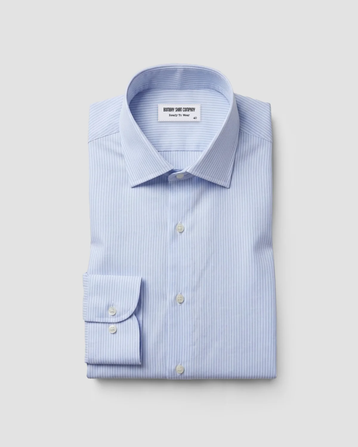 Giza Cotton Light Blue Striped Herringbone Shirt
