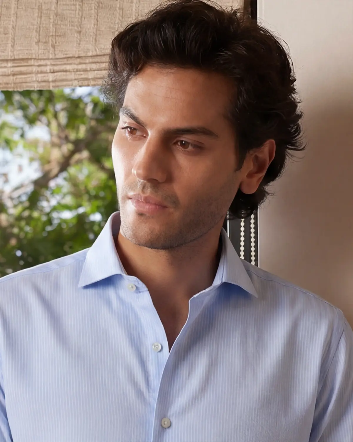 Giza Cotton Light Blue Striped Herringbone Shirt - Image 3