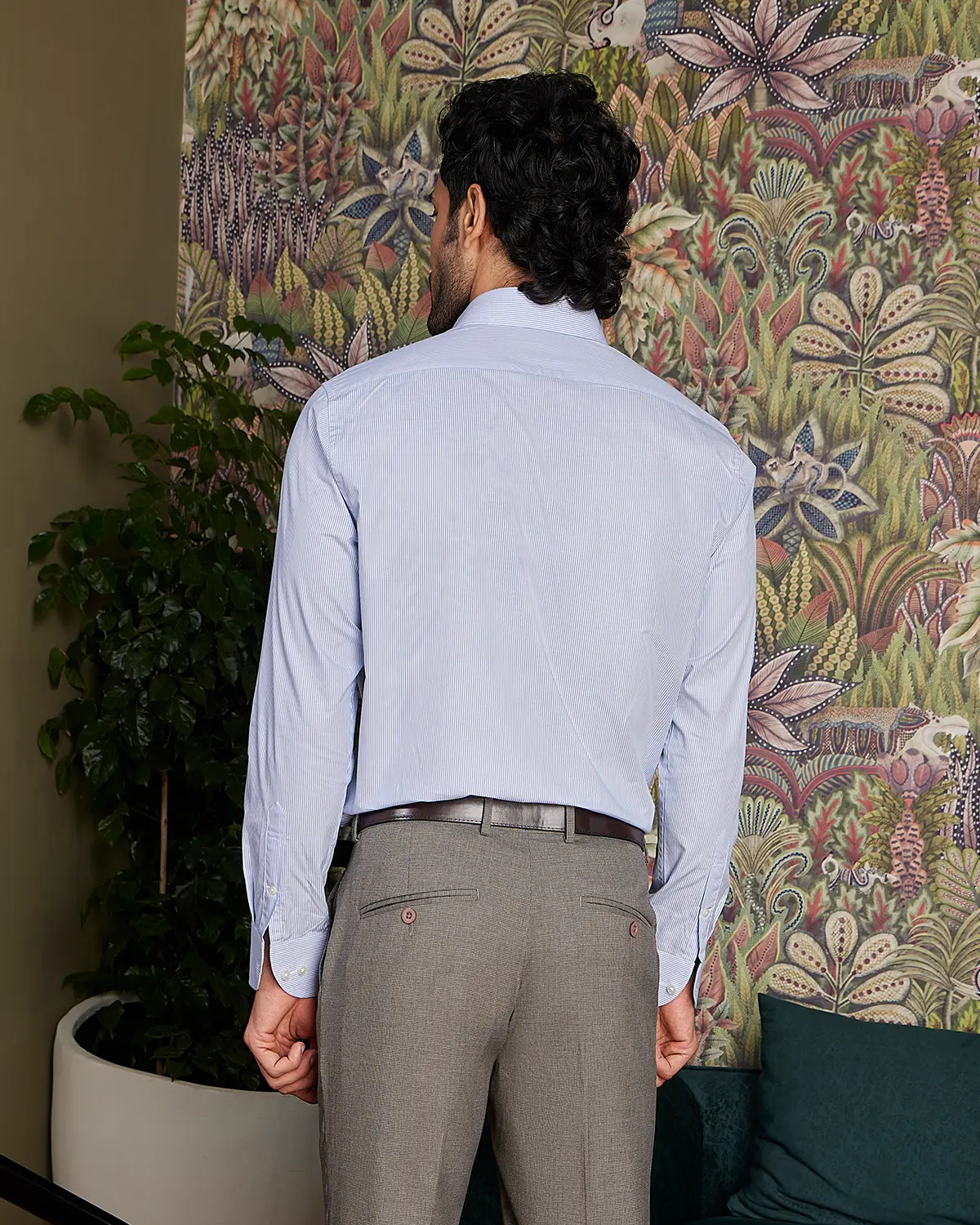 Giza Cotton Light Blue Twill Striped Shirt - Image 3