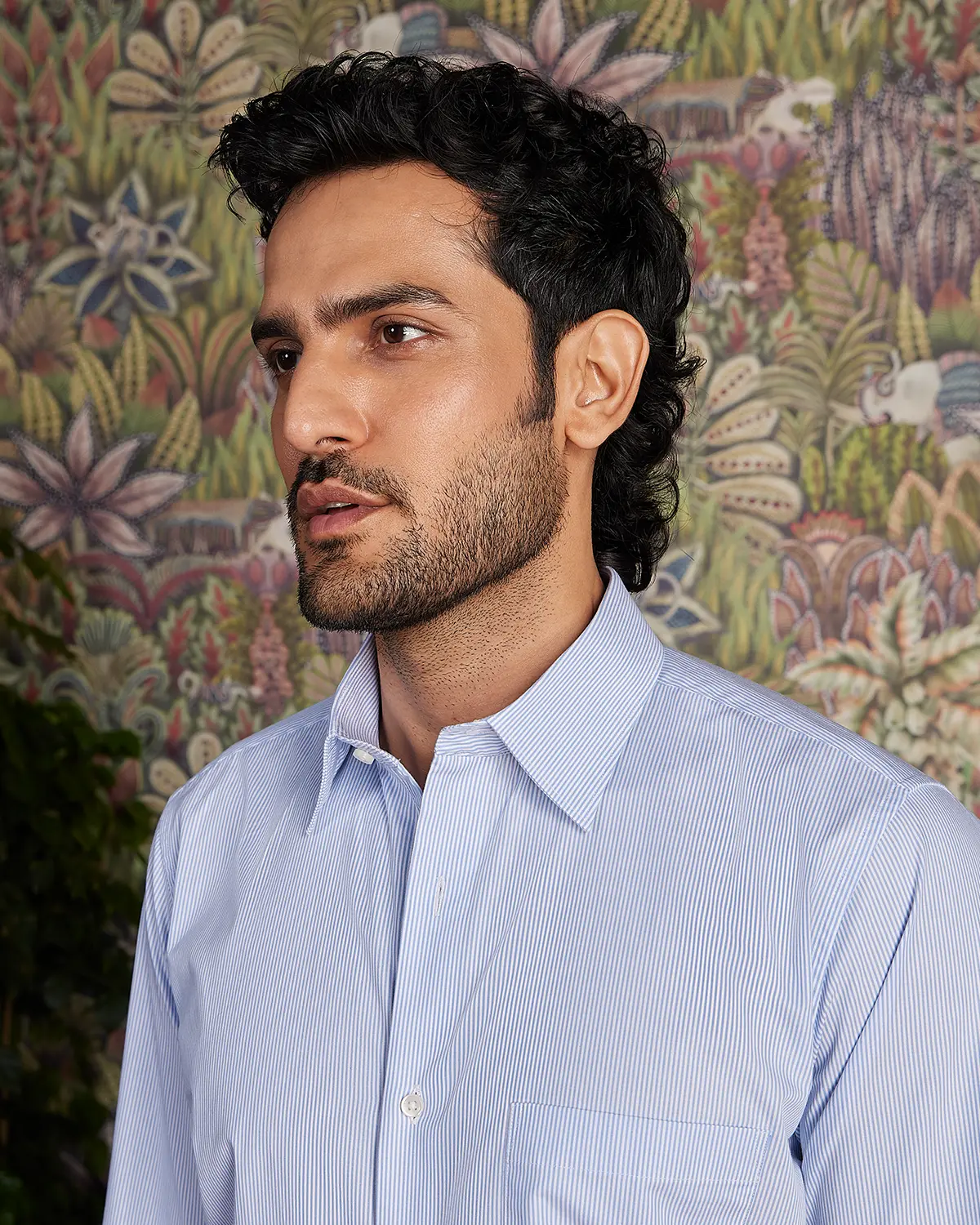 Giza Cotton Light Blue Twill Striped Shirt - Image 4