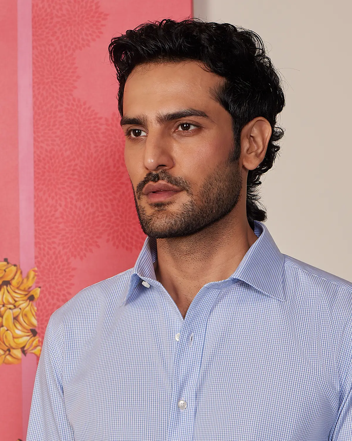 Giza Cotton Mid Blue Checked Shirt - Image 4