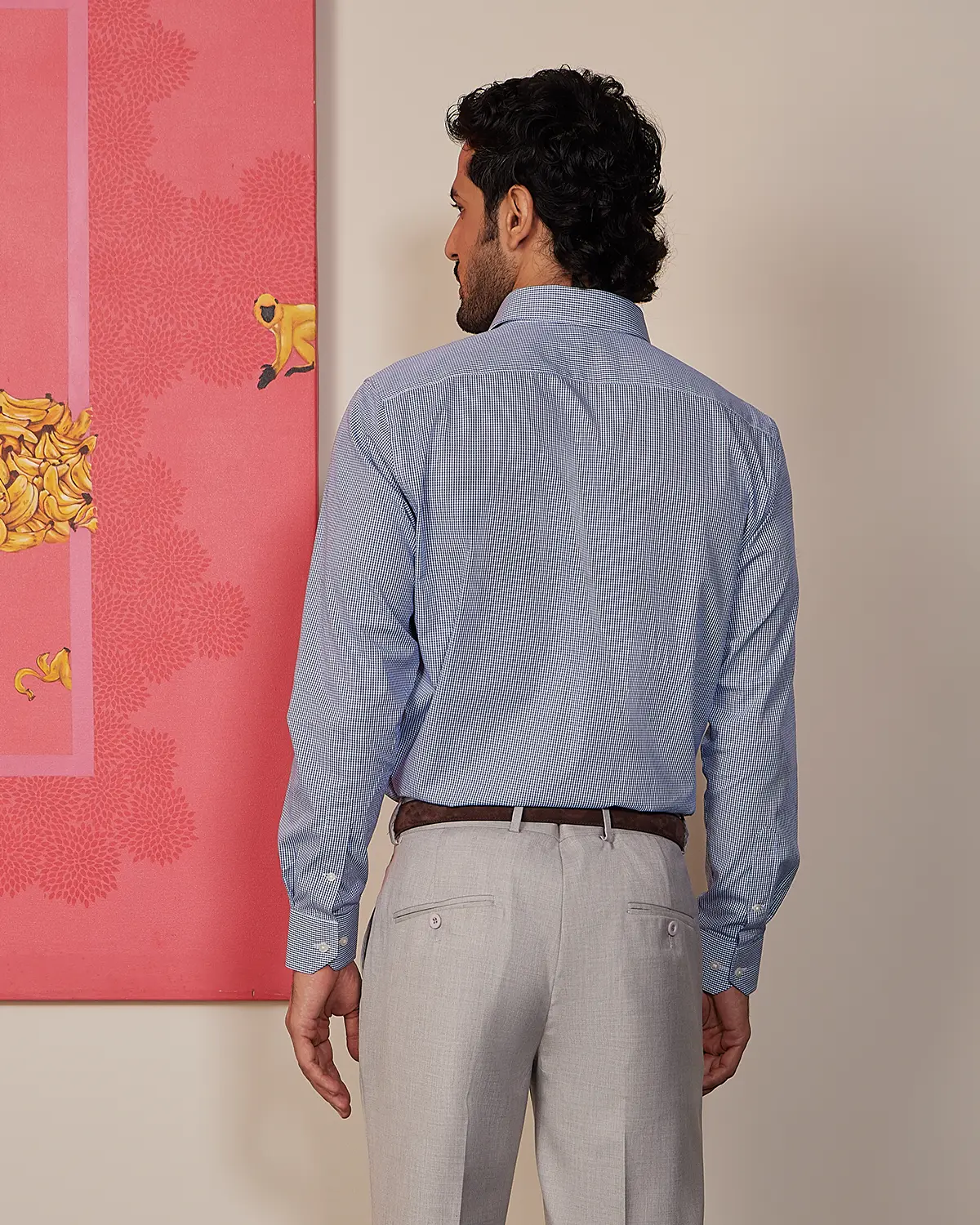 Giza Cotton Navy Checked Shirt - Image 3