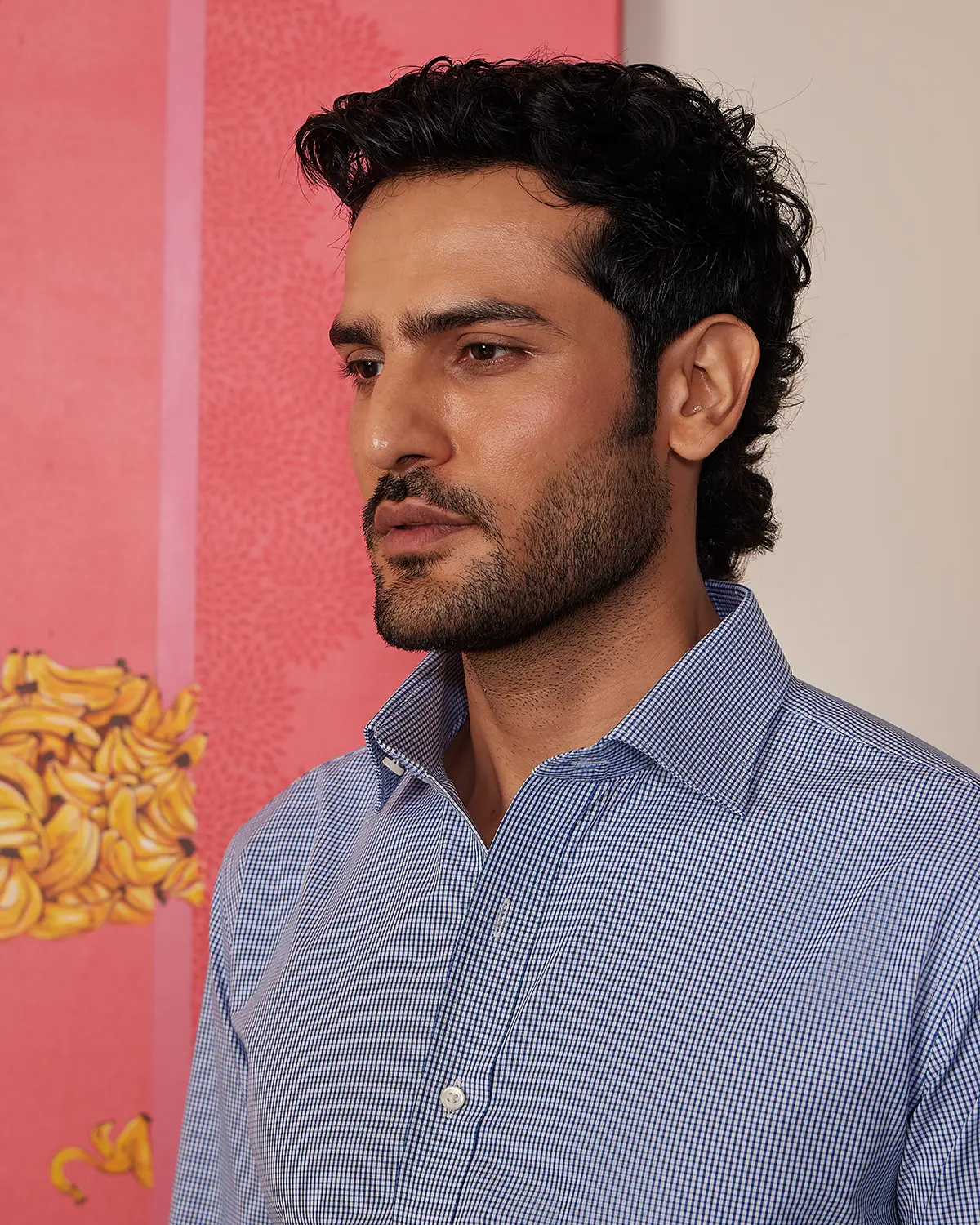 Giza Cotton Navy Checked Shirt - Image 4