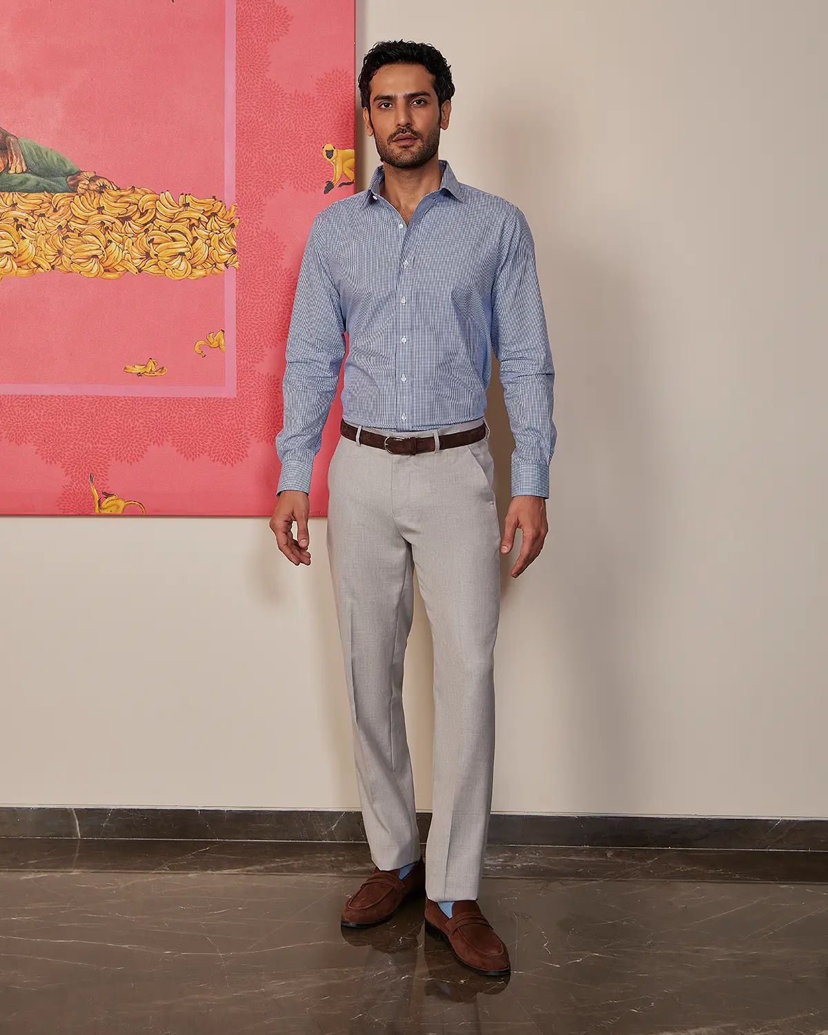 Giza Cotton Navy Checked Shirt - Image 5