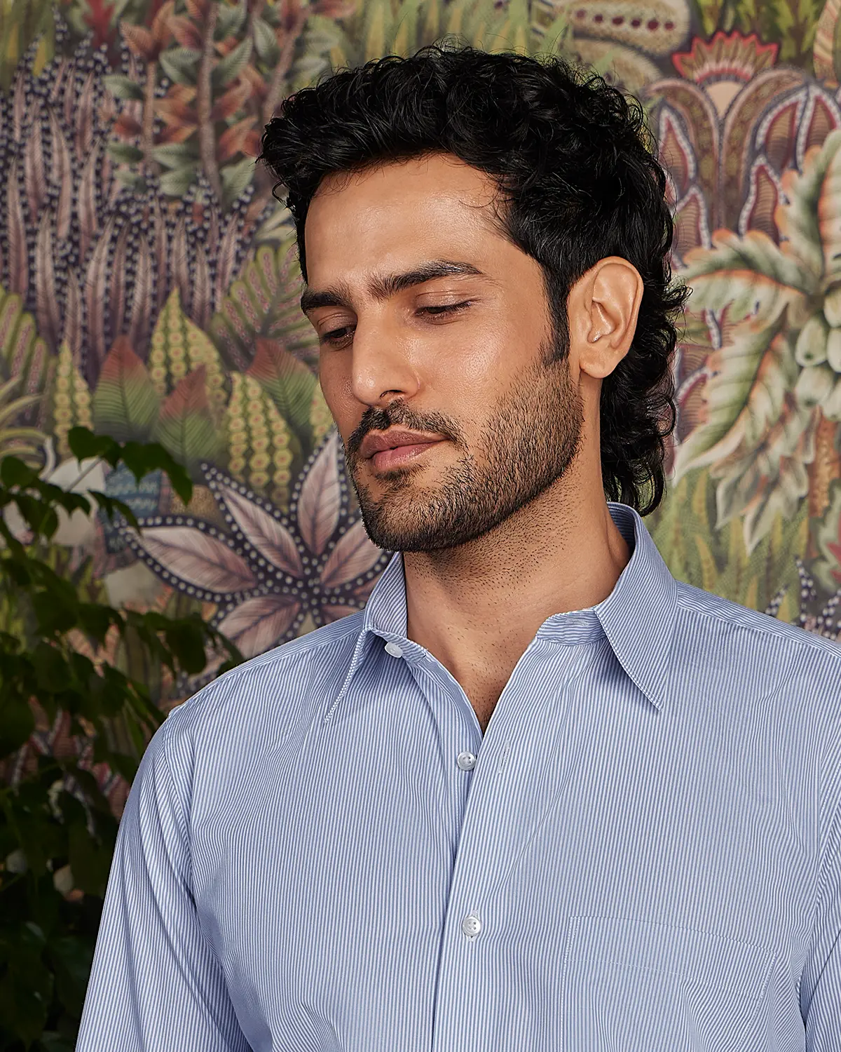 Giza Cotton Navy Twill Striped Shirt - Image 4