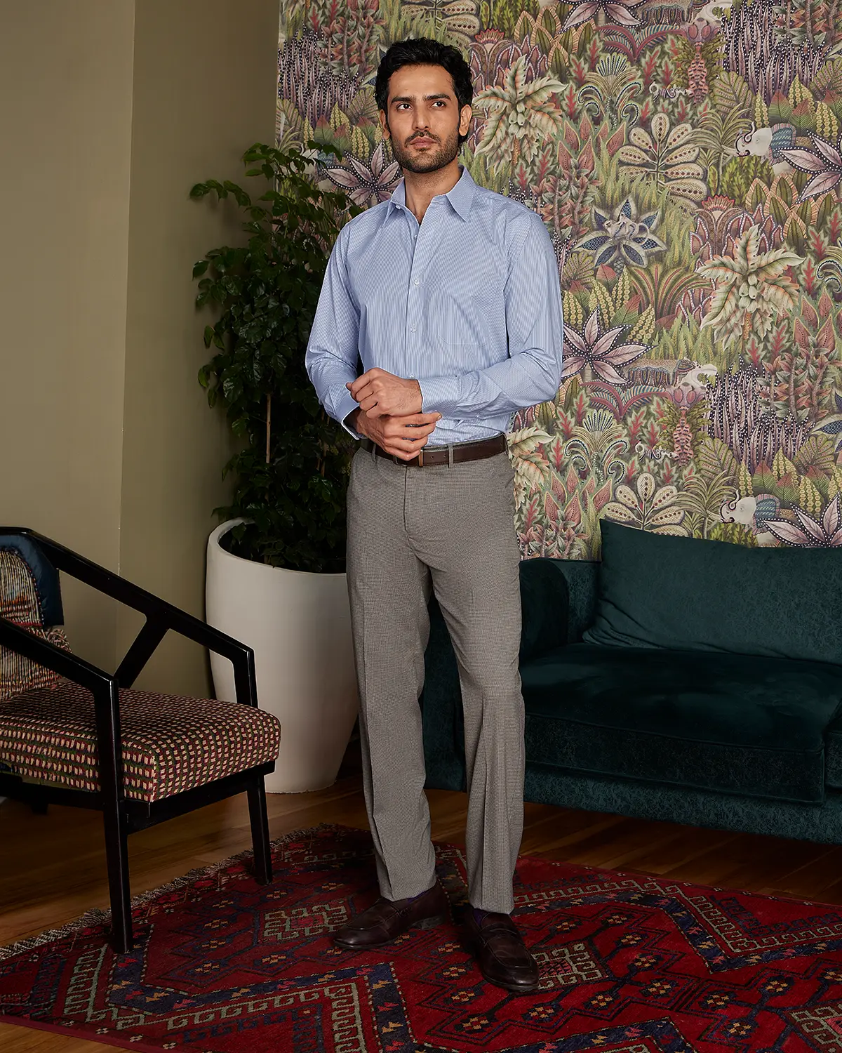 Giza Cotton Navy Twill Striped Shirt - Image 5