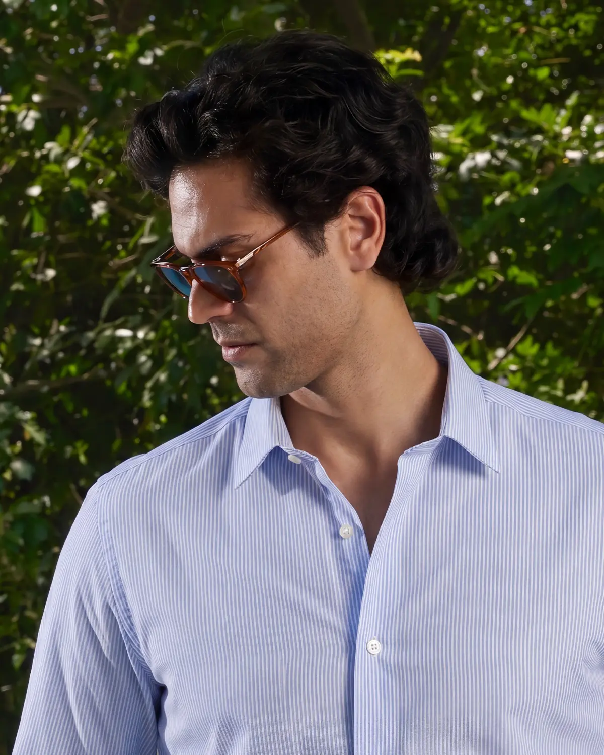 Giza Cotton White & Blue Twill Striped Shirt - Image 3