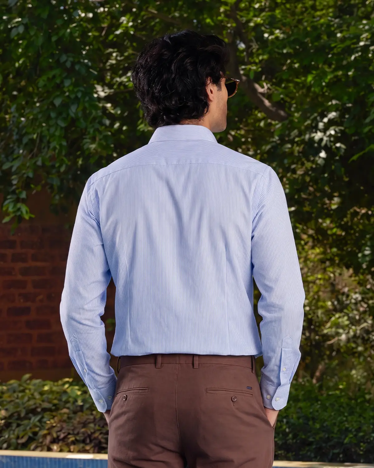 Giza Cotton White & Blue Twill Striped Shirt - Image 5