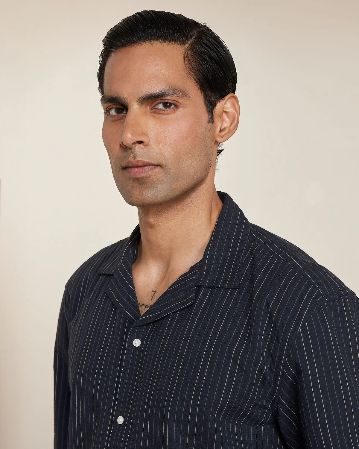 Navy Half-Sleeve Seersucker Striped Shirt - Image 2