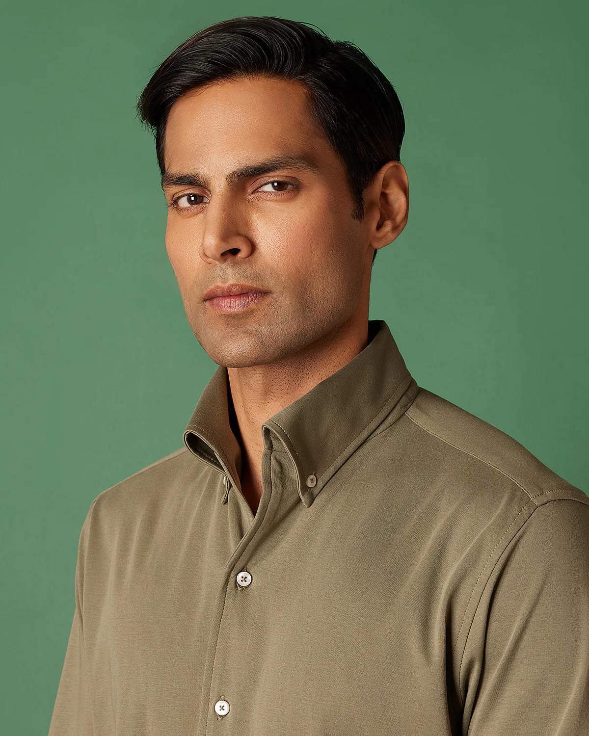 Green Stretch Knit Cooper Collar Shirt - Image 2