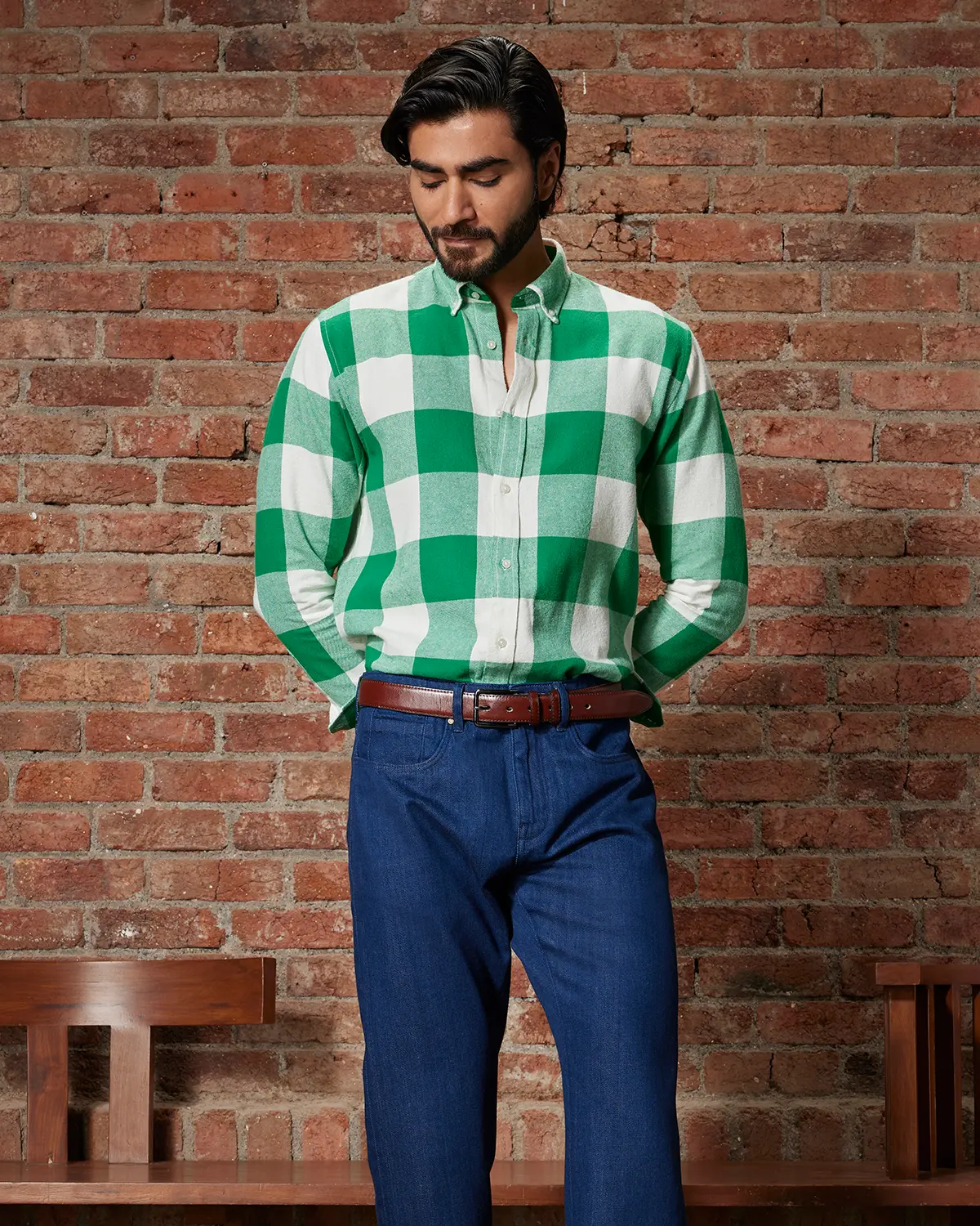 Green & White Flannel Shirt - Image 2