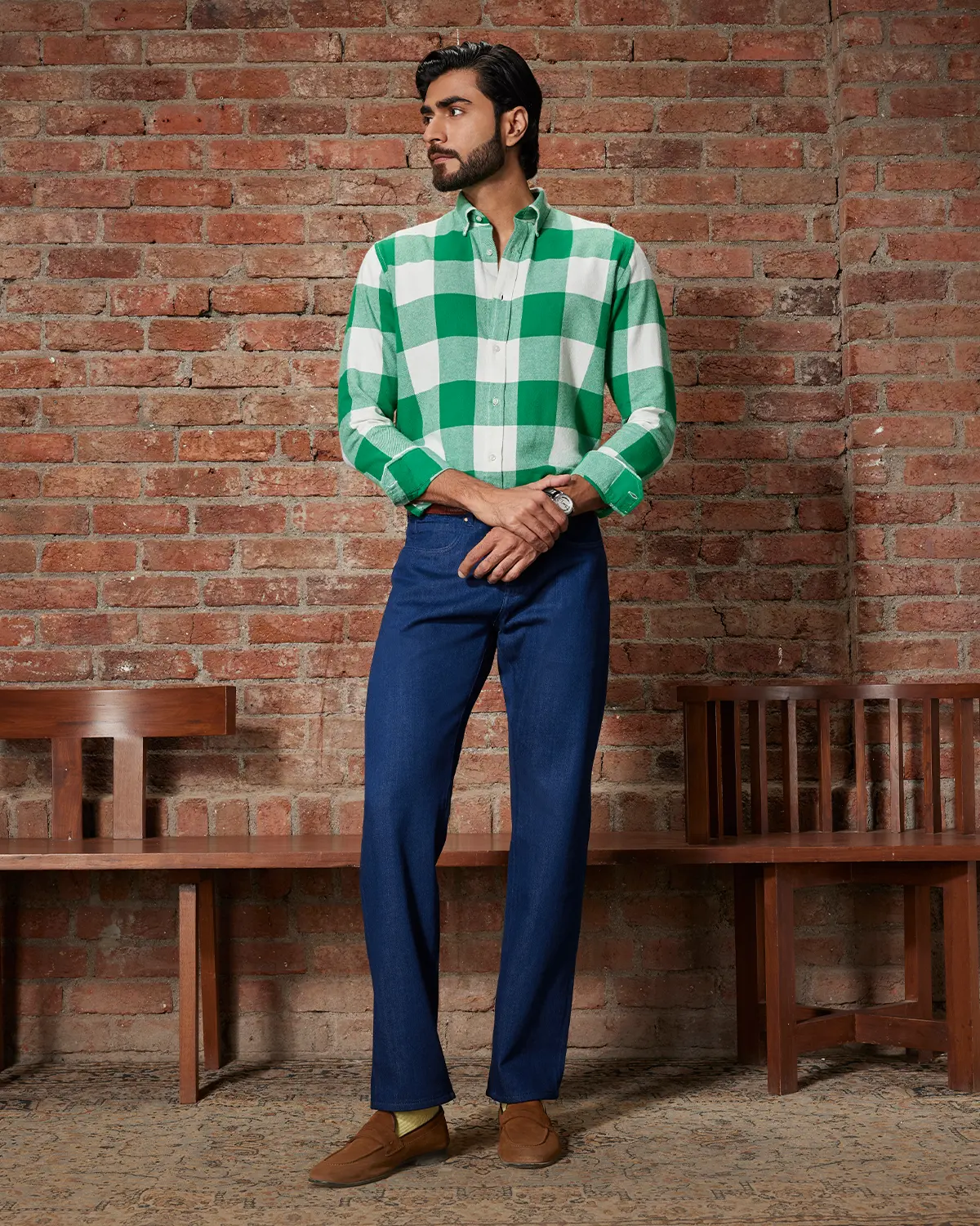 Green & White Flannel Shirt - Image 4