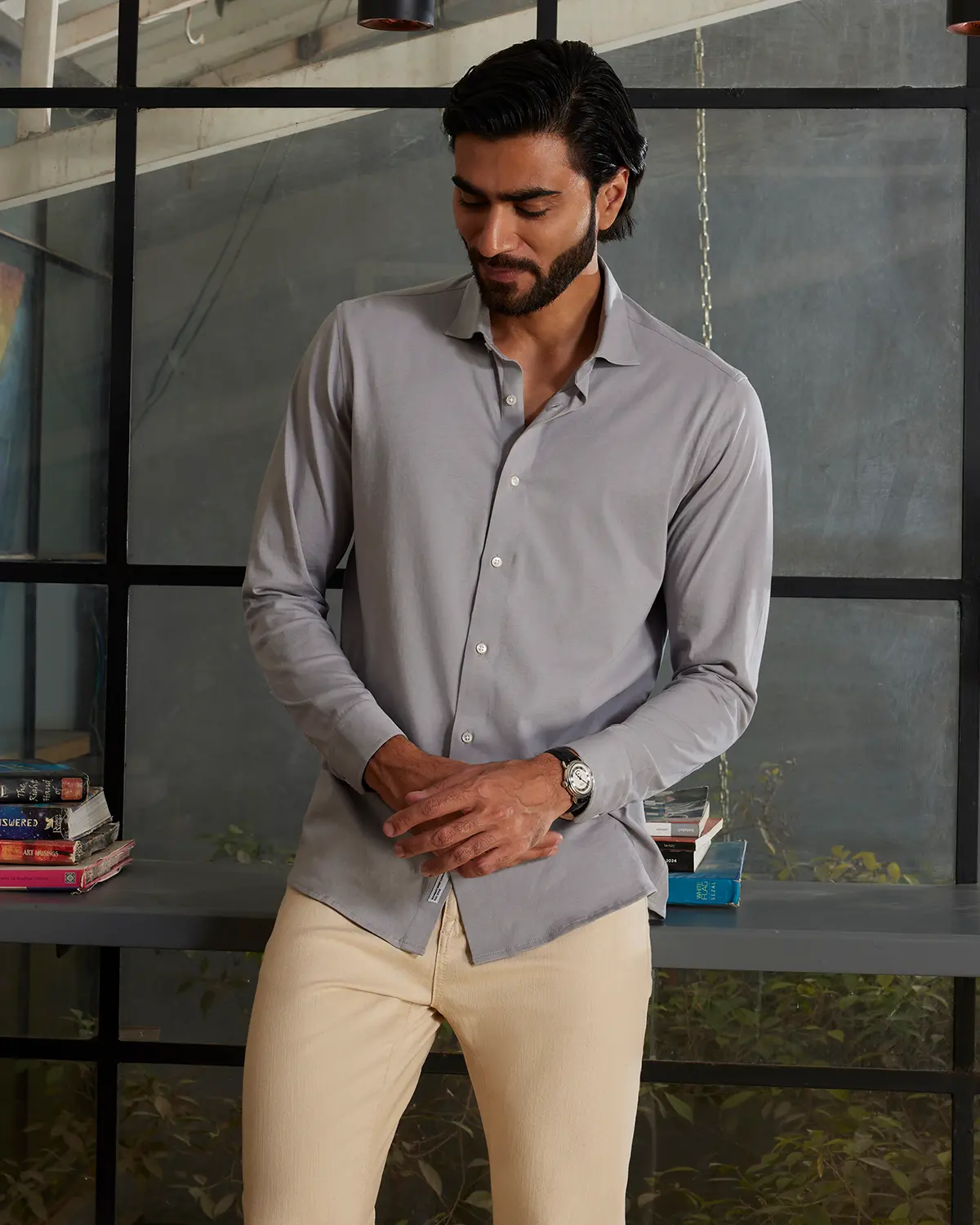Grey Cotton Knit Shirt - Image 2