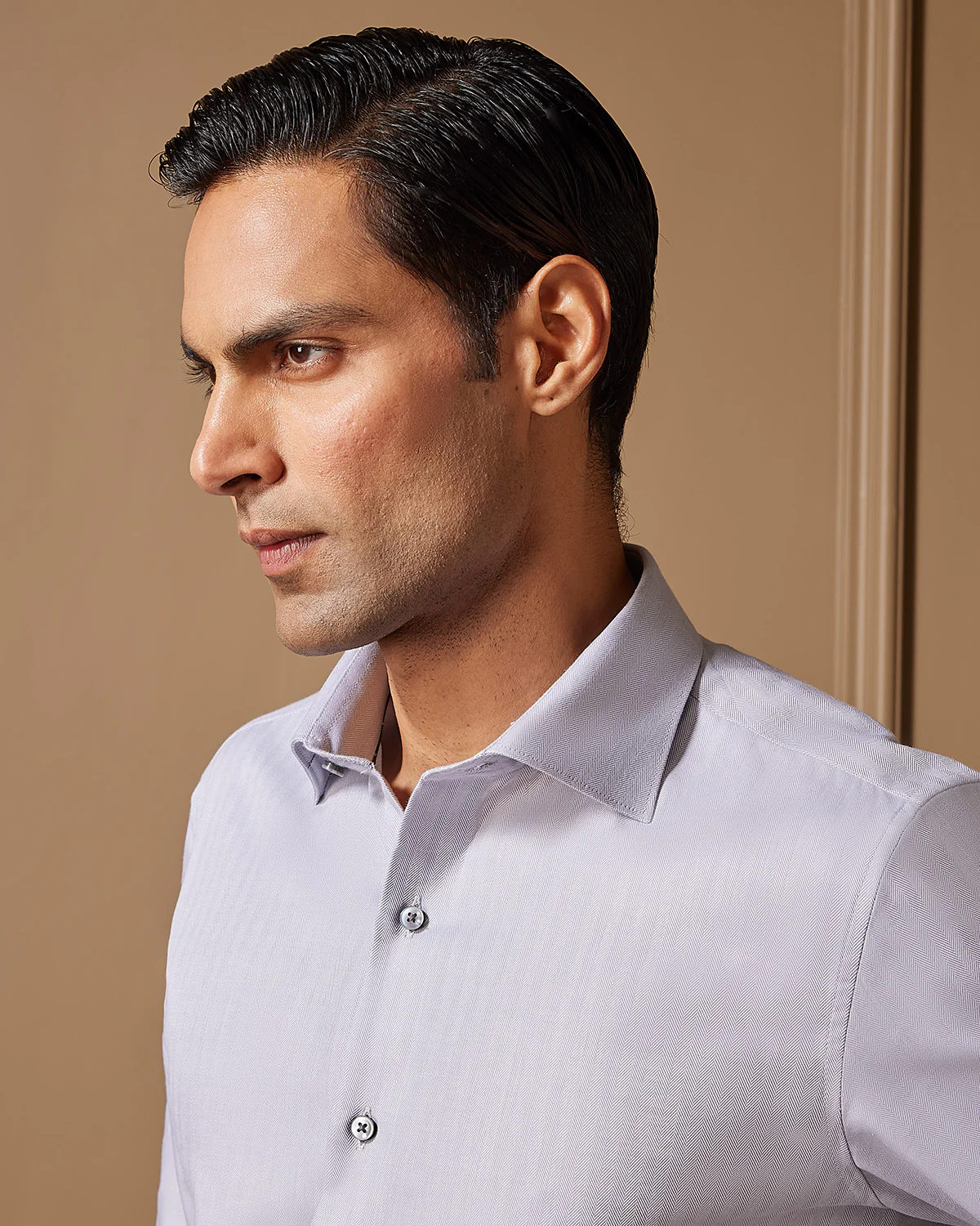 Grey Solid Herringbone Shirt - Image 2